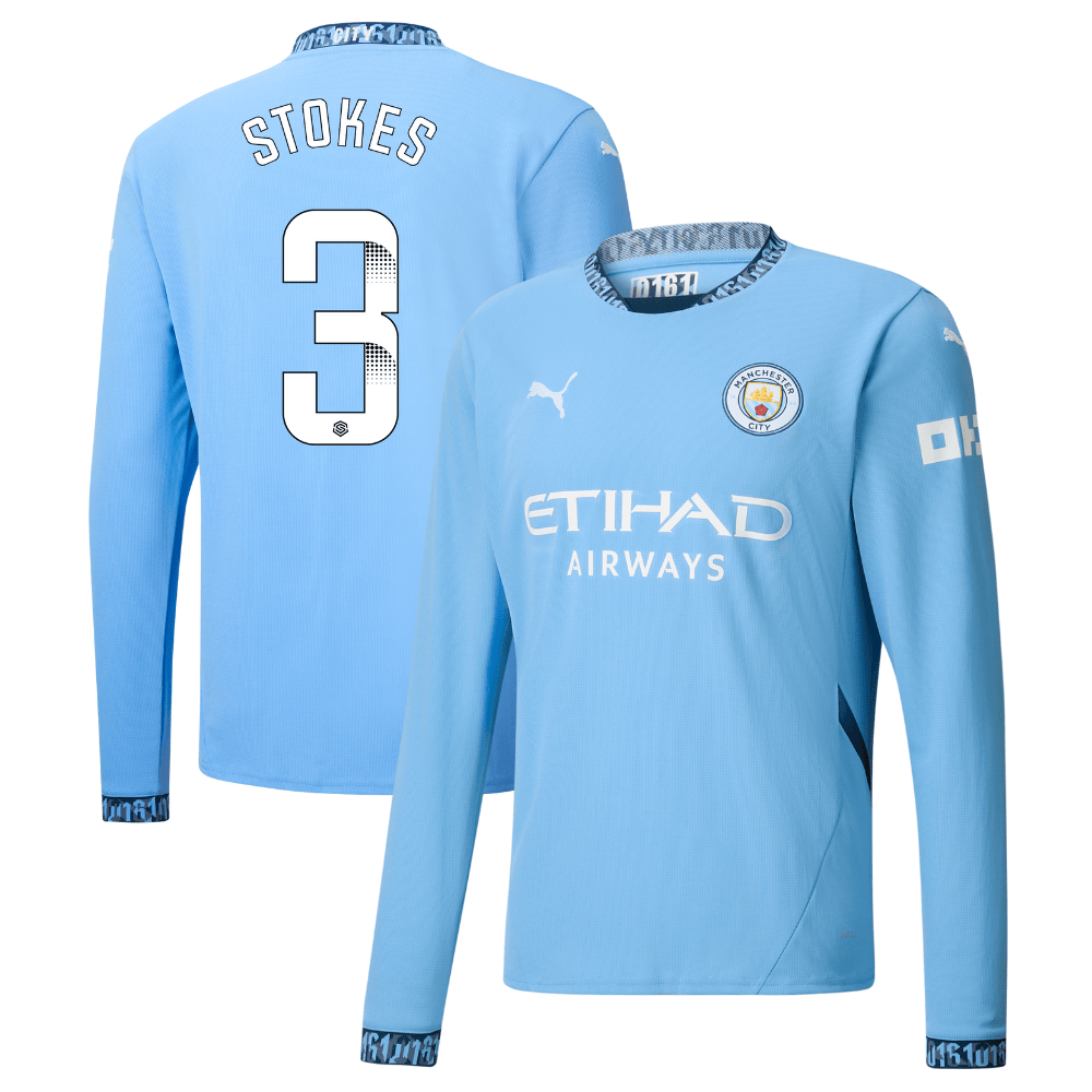 Demi Stokes 3 Manchester City 2024/25 Women's Team Home Long Sleeve Men Jersey – Light Blue