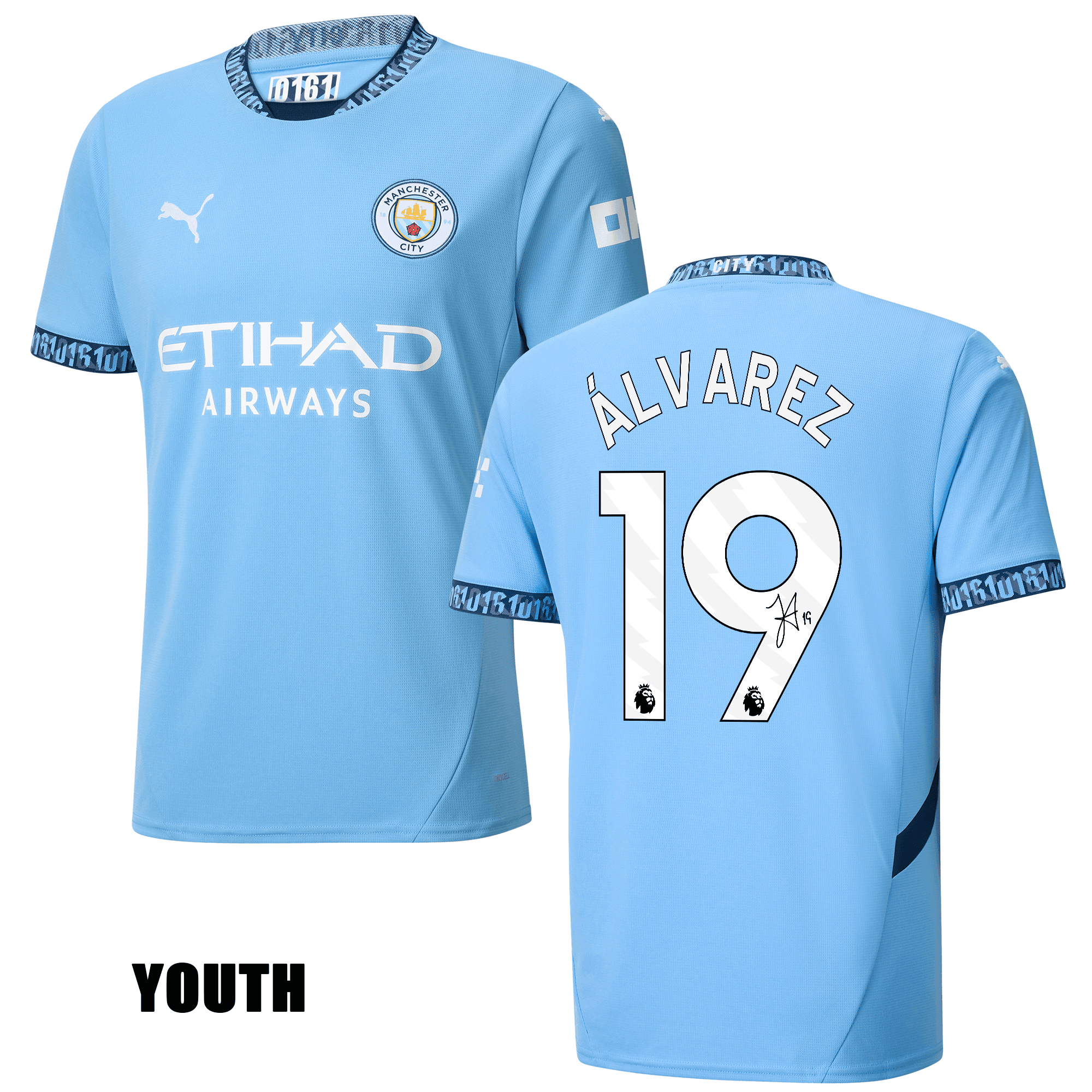 Julin lvarez 19 Signed Manchester City 2024/25 YOUTH Home Jersey Autographed – Light Blue