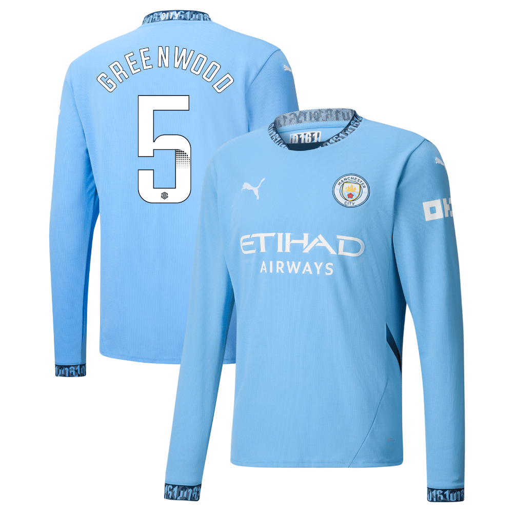 Alex Greenwood 5 Manchester City 2024/25 Women's Team Home Long Sleeve Men Jersey – Light Blue