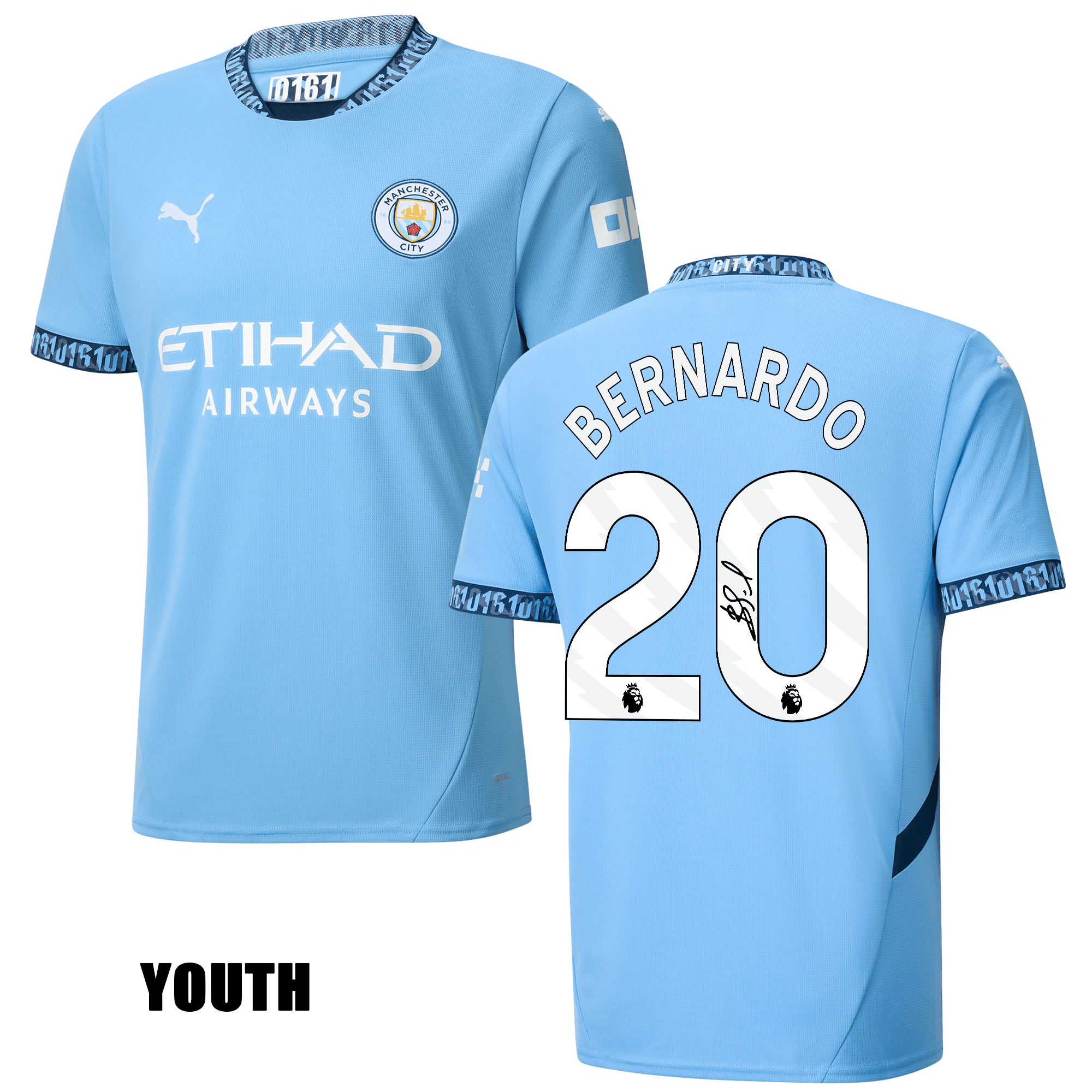 Bernardo Silva 20 Signed Manchester City 2024/25 YOUTH Home Jersey Autographed – Light Blue