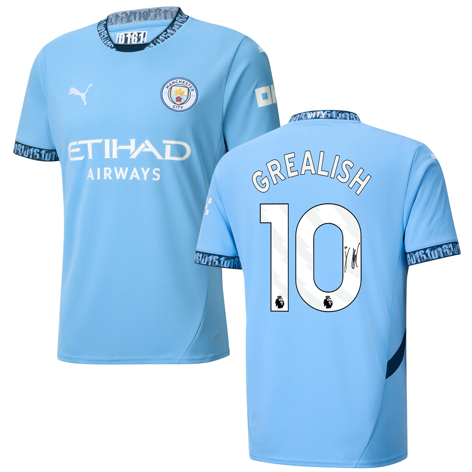 Jack Grealish 10 Signed Manchester City 2024/25 Home Jersey Autographed – Light Blue