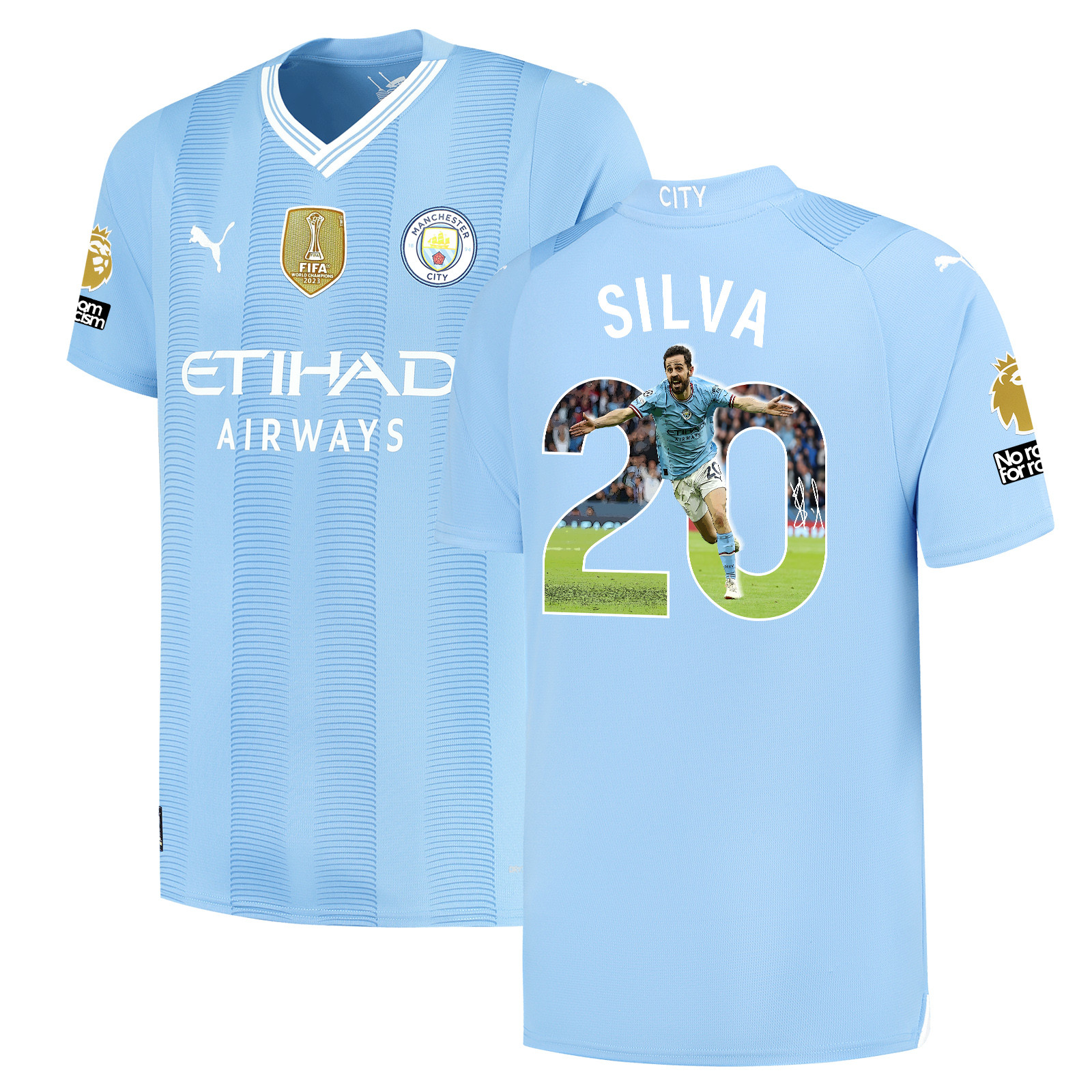 Bernardo Silva 20 Signed Kicking Star Manchester City 2023/24 Home Jersey Autographed – Light Blue