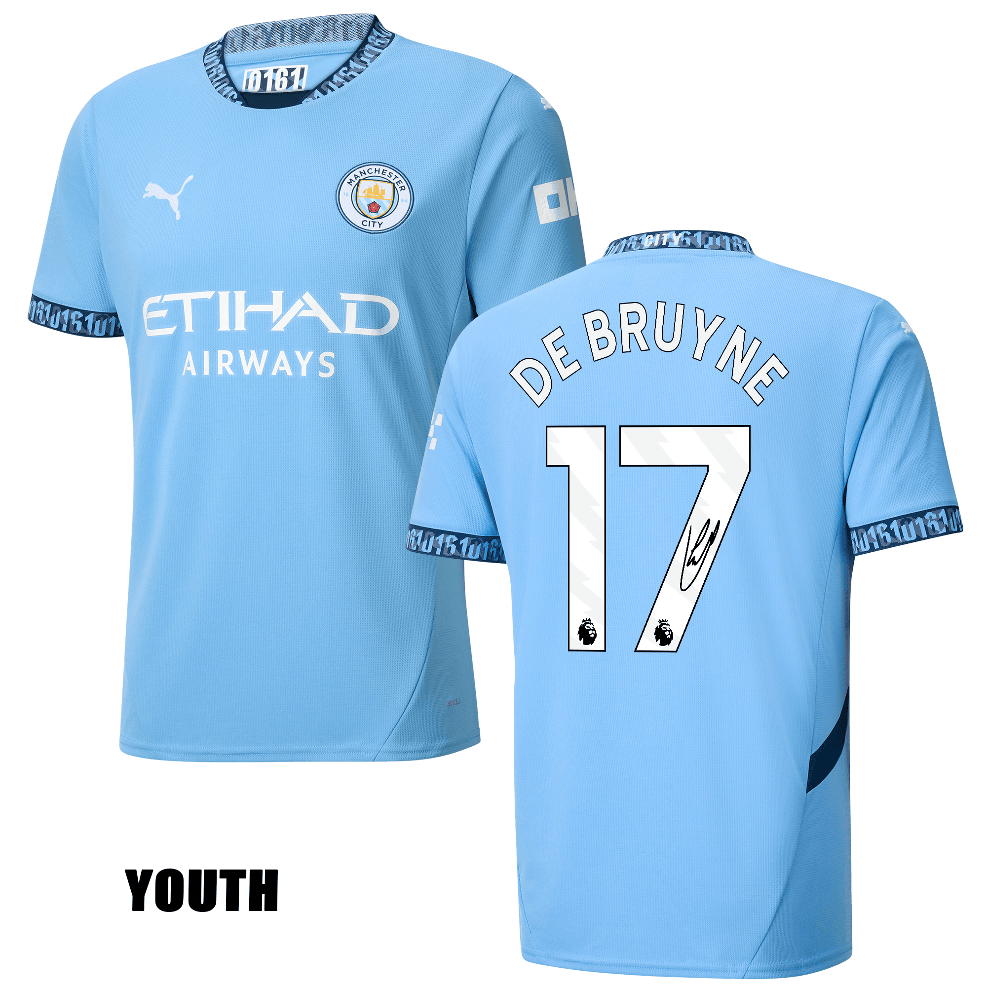 Kevin De Bruyne 17 Signed Manchester City 2024/25 YOUTH Home Jersey Autographed – Light Blue