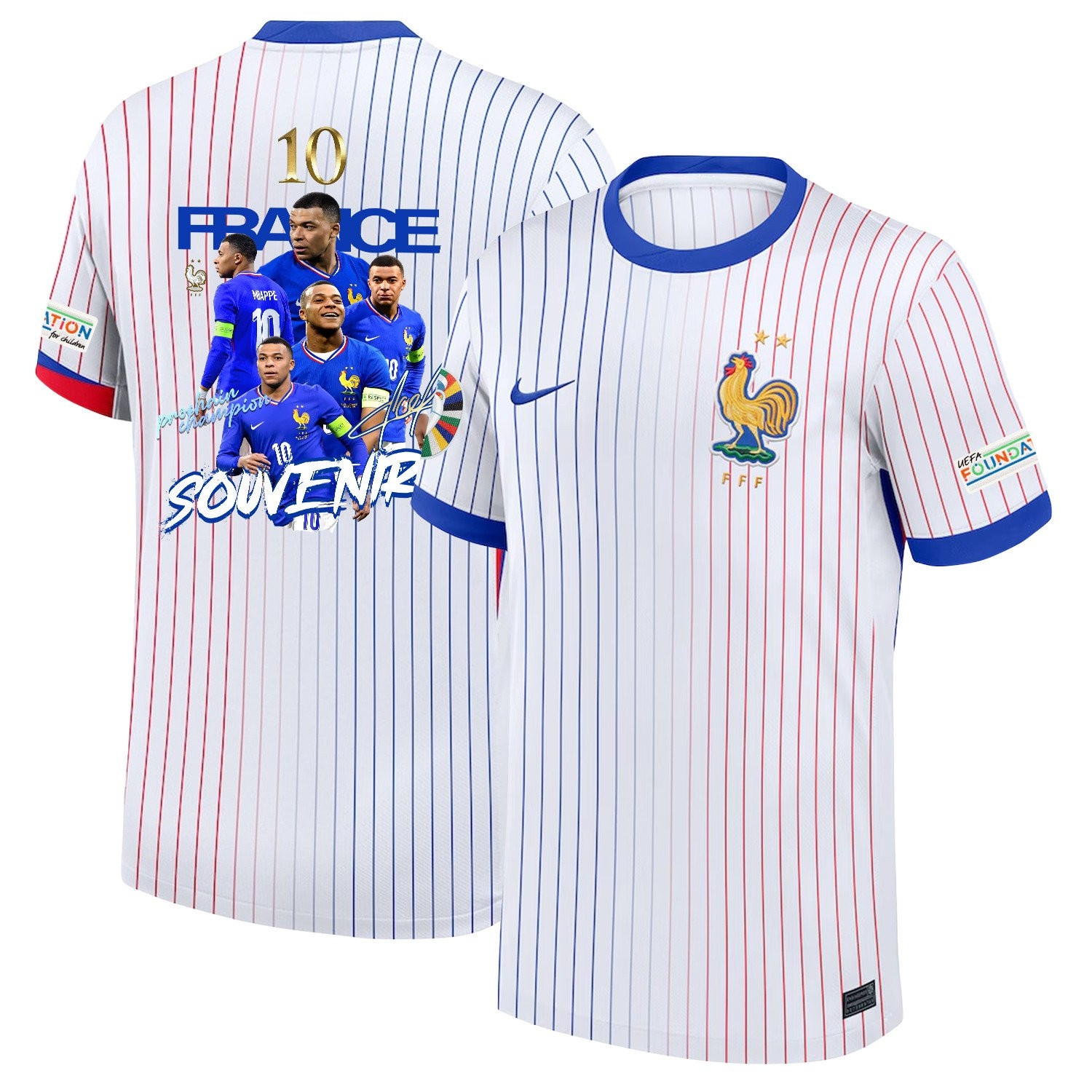 Kylian Mbappe 10 Collage Art France 2024/25 Away Men Jersey – White
