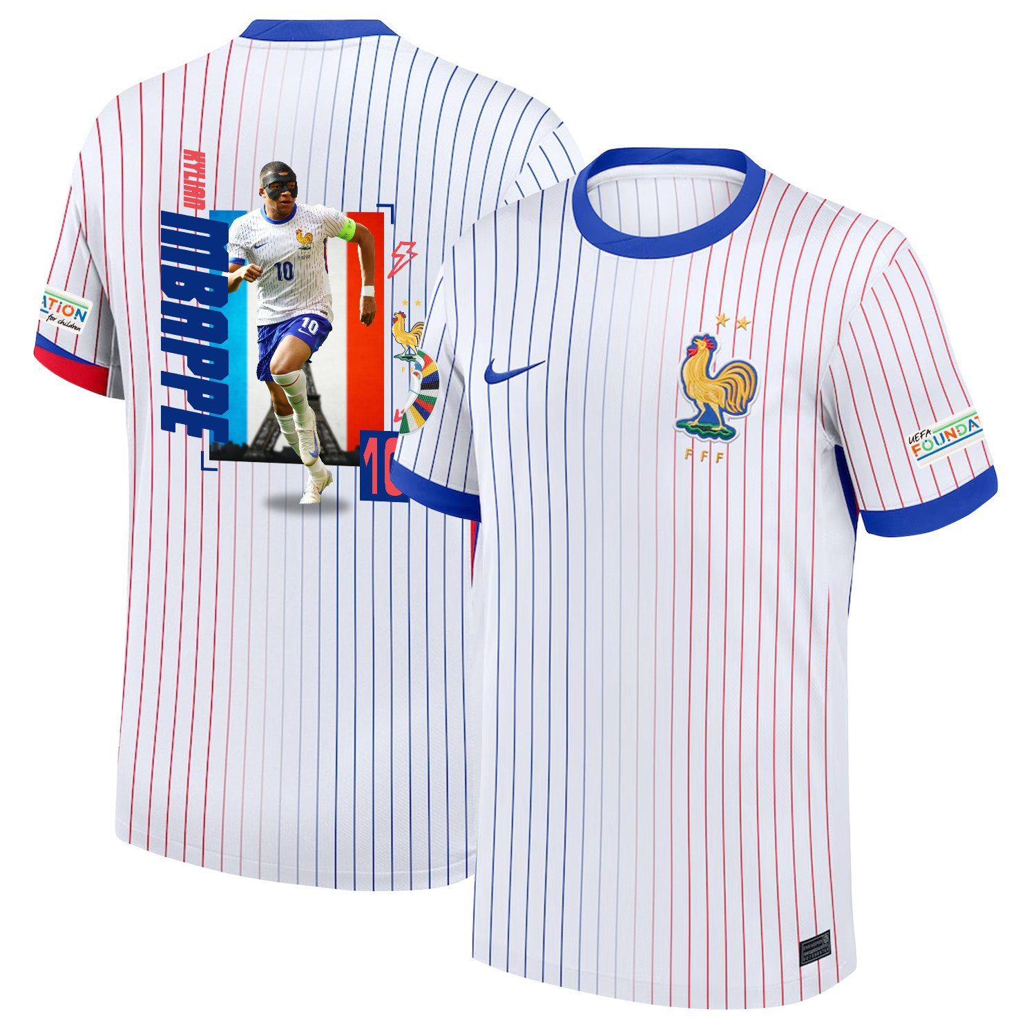 Kylian Mbappe 10 FFF Maillot France 2024/25 Away Men Jersey – White