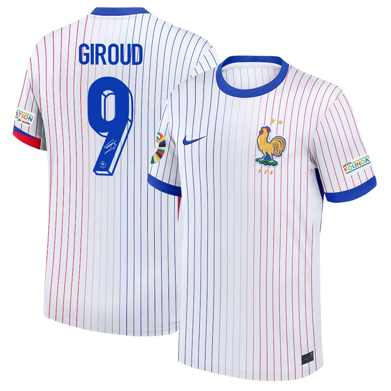 Olivier Giroud 9 Signed France National Team 2024/25 Away Jersey – Euro UEFA Patch – Men, White