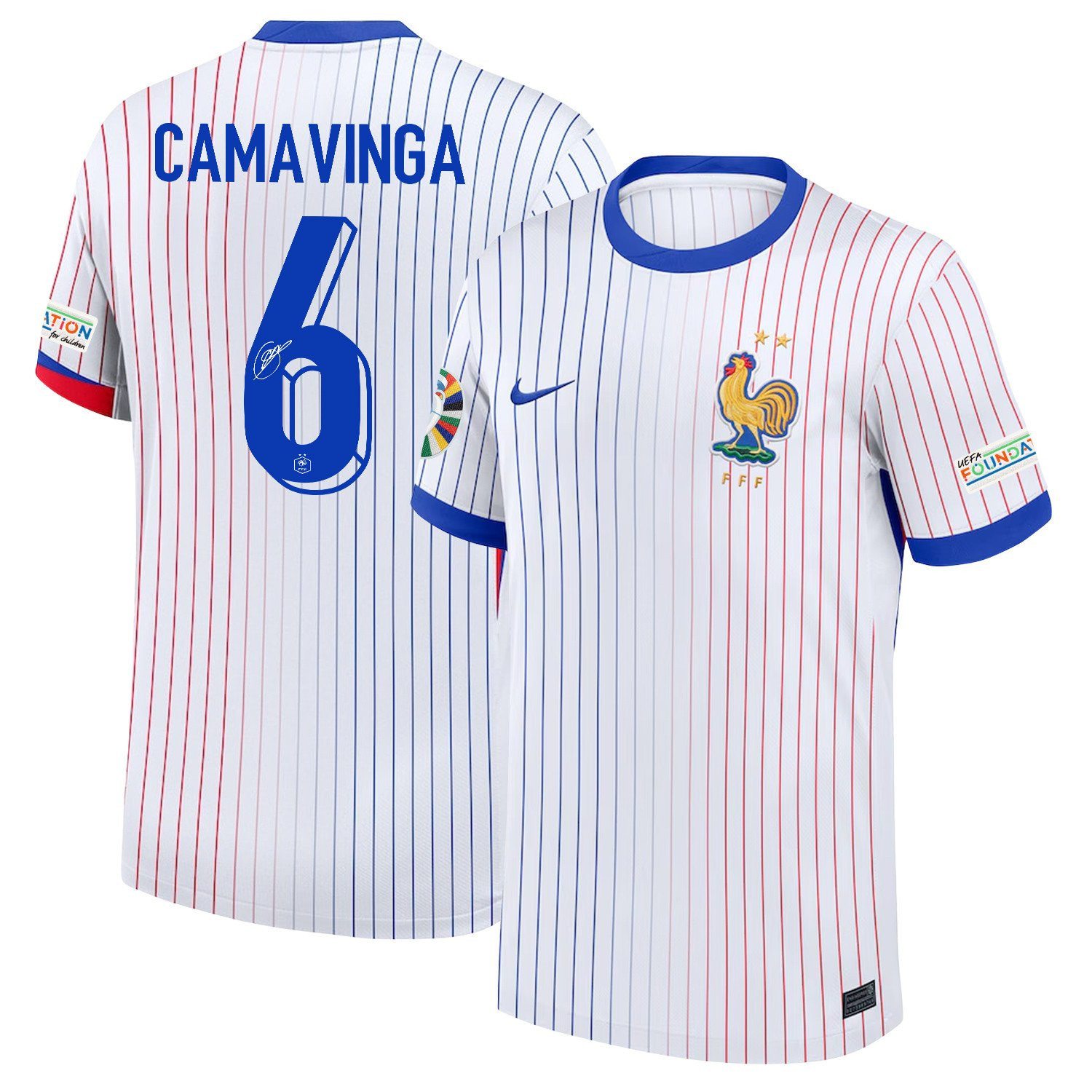 Eduardo Camavinga 6 Signed France National Team 2024/25 Away Jersey – Euro UEFA Patch – Men, White