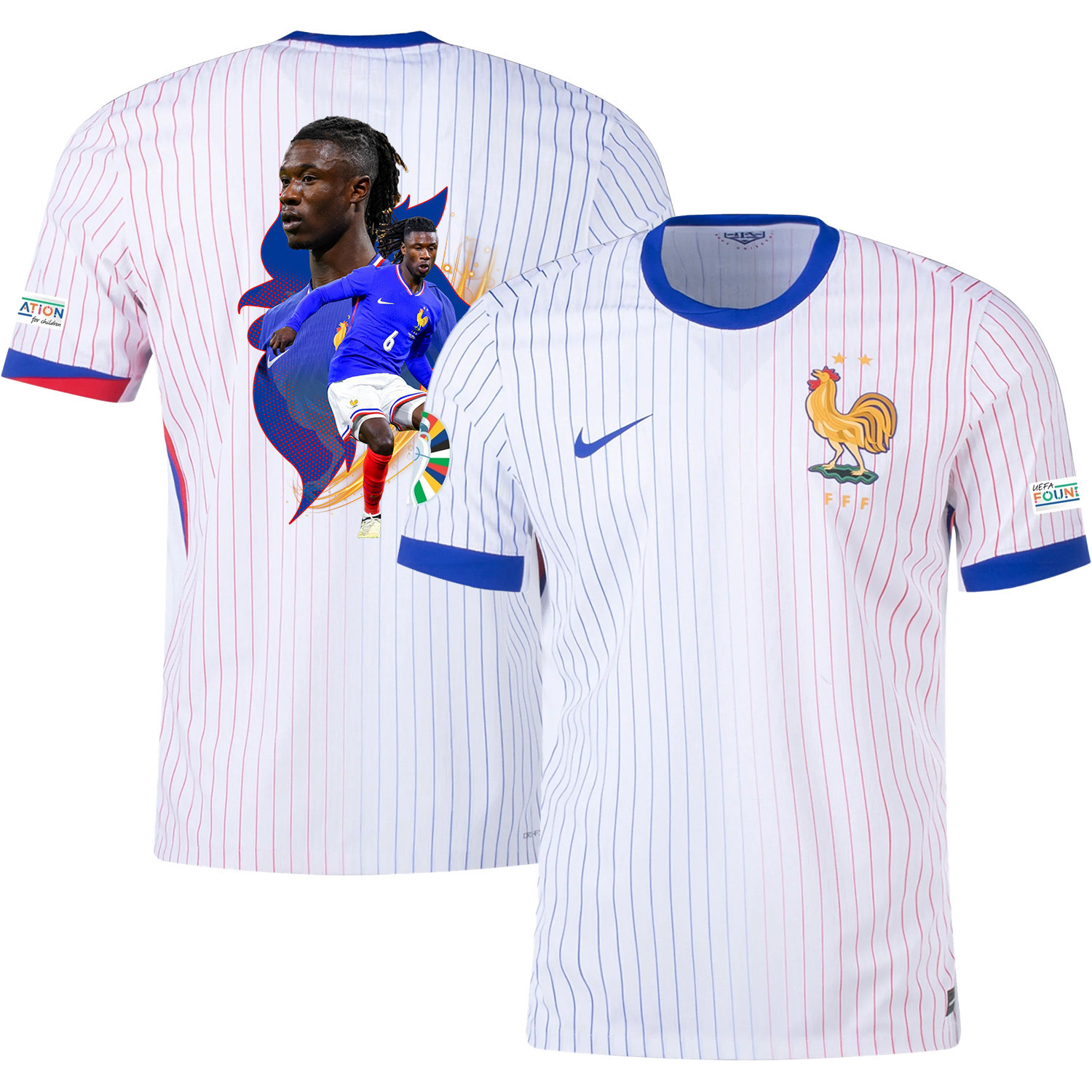 Eduardo Camavinga 6 Game-changer France National Team 2024/25 Away Jersey – Euro UEFA Patch – Men, White