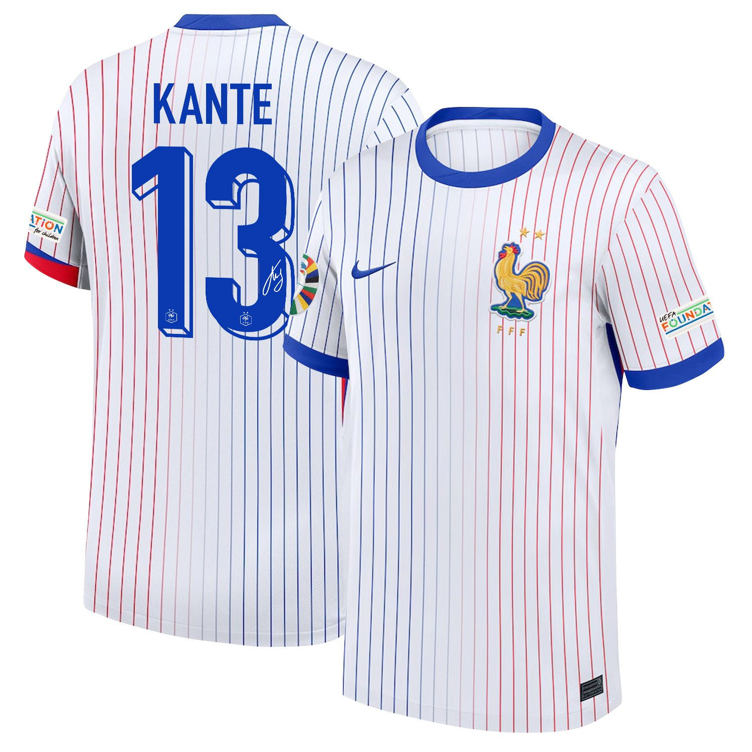 N'Golo Kant 13 Signed France National Team 2024/25 Away Jersey – Euro UEFA Patch – Men, White