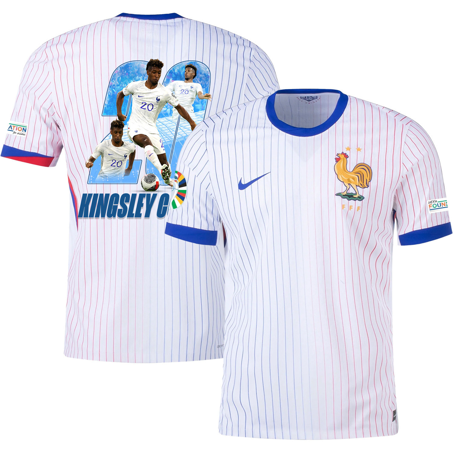 Kingsley Coman 20 Skillful Player France National Team 2024/25 Away Jersey – Euro UEFA Patch – Men, White
