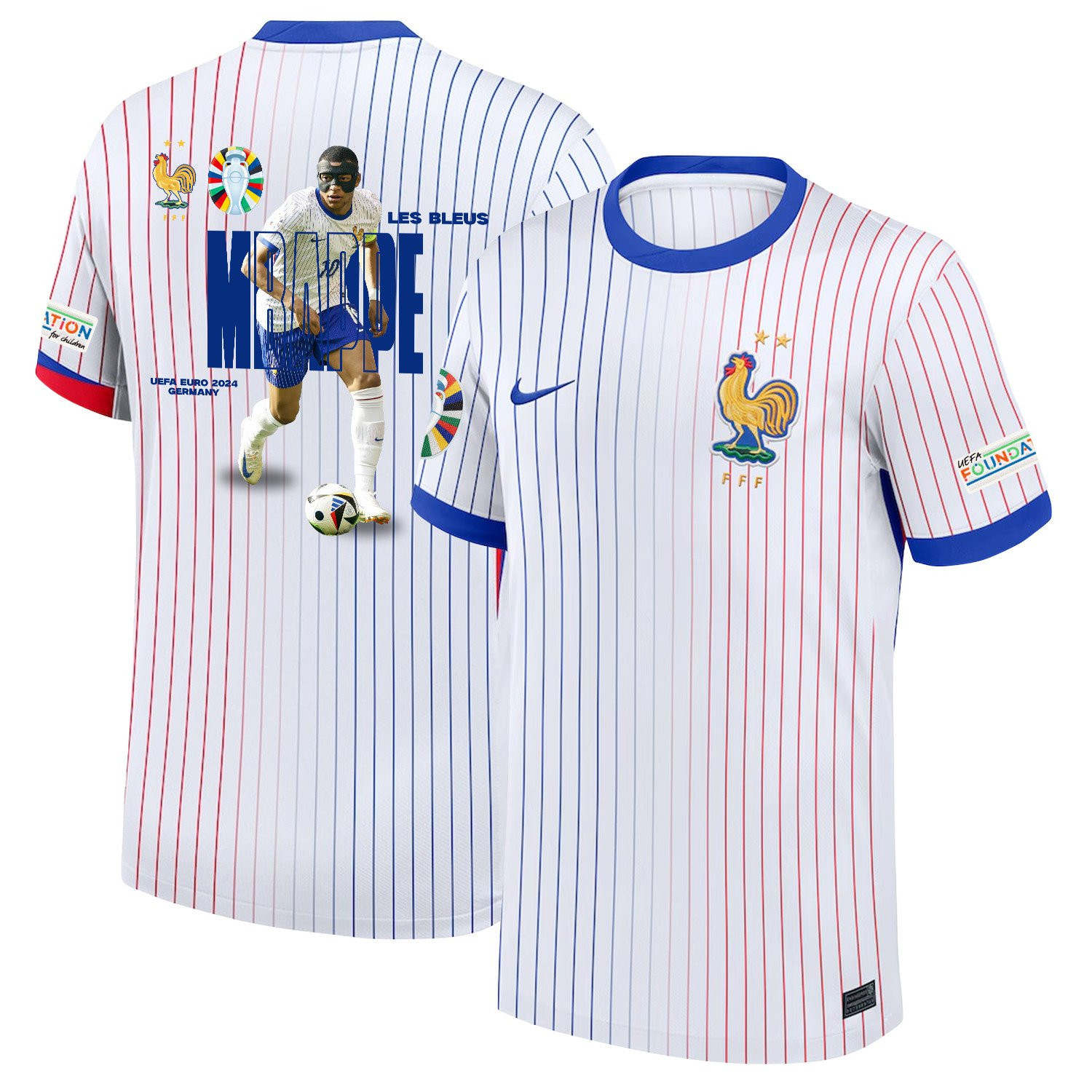 Kylian Mbappe 10 Mask France 2024/25 Away Men Jersey – White
