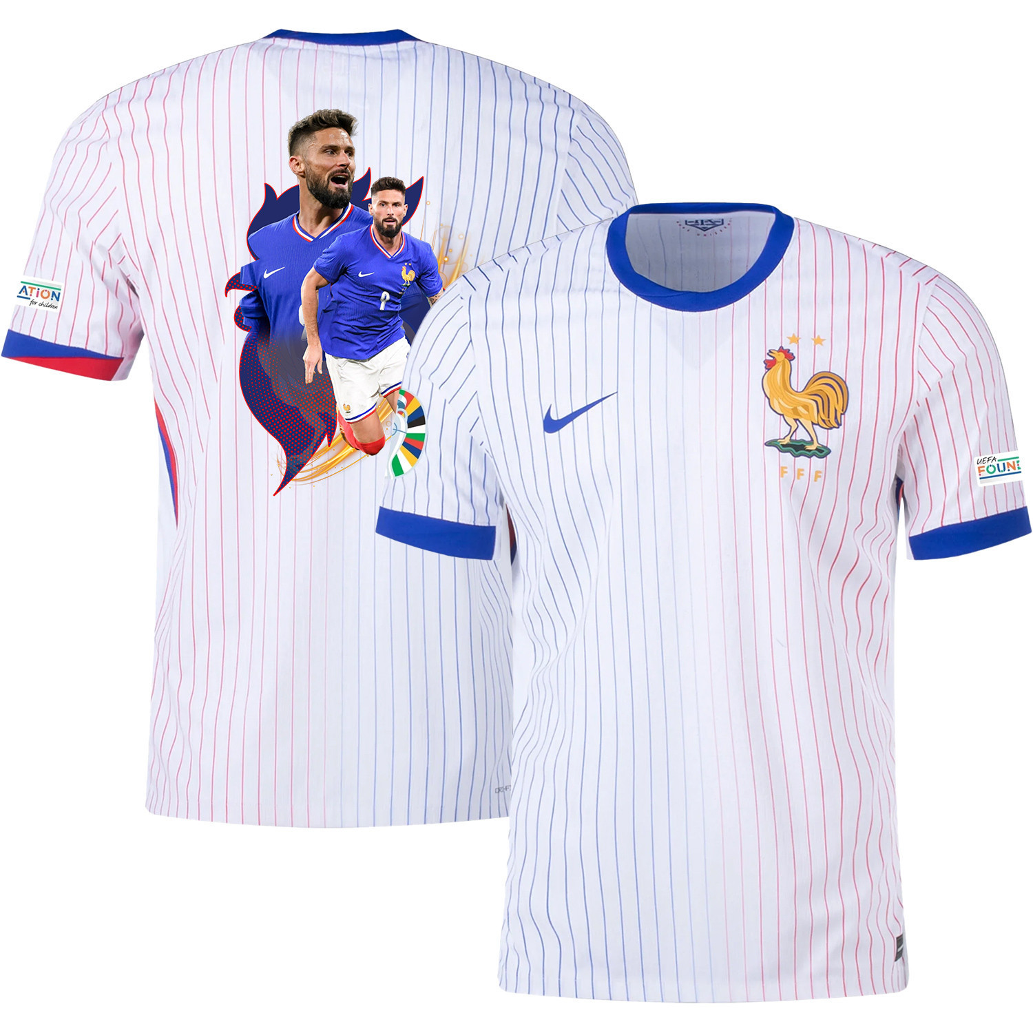 Olivier Giroud 9 Game-changer France National Team 2024/25 Away Jersey – Euro UEFA Patch – Men, White