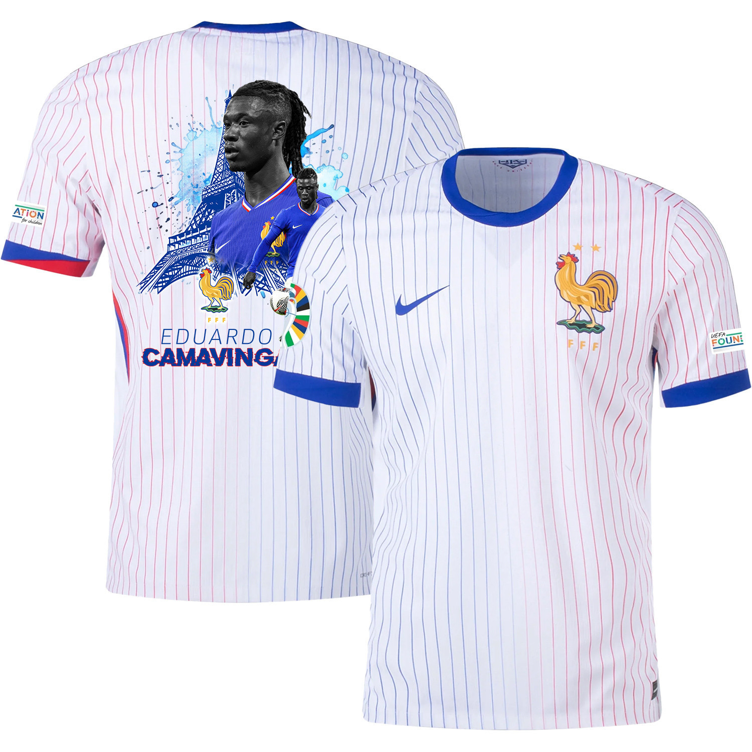 Eduardo Camavinga 6 The Playmaker France National Team 2024/25 Away Jersey – Euro UEFA Patch – Men, White