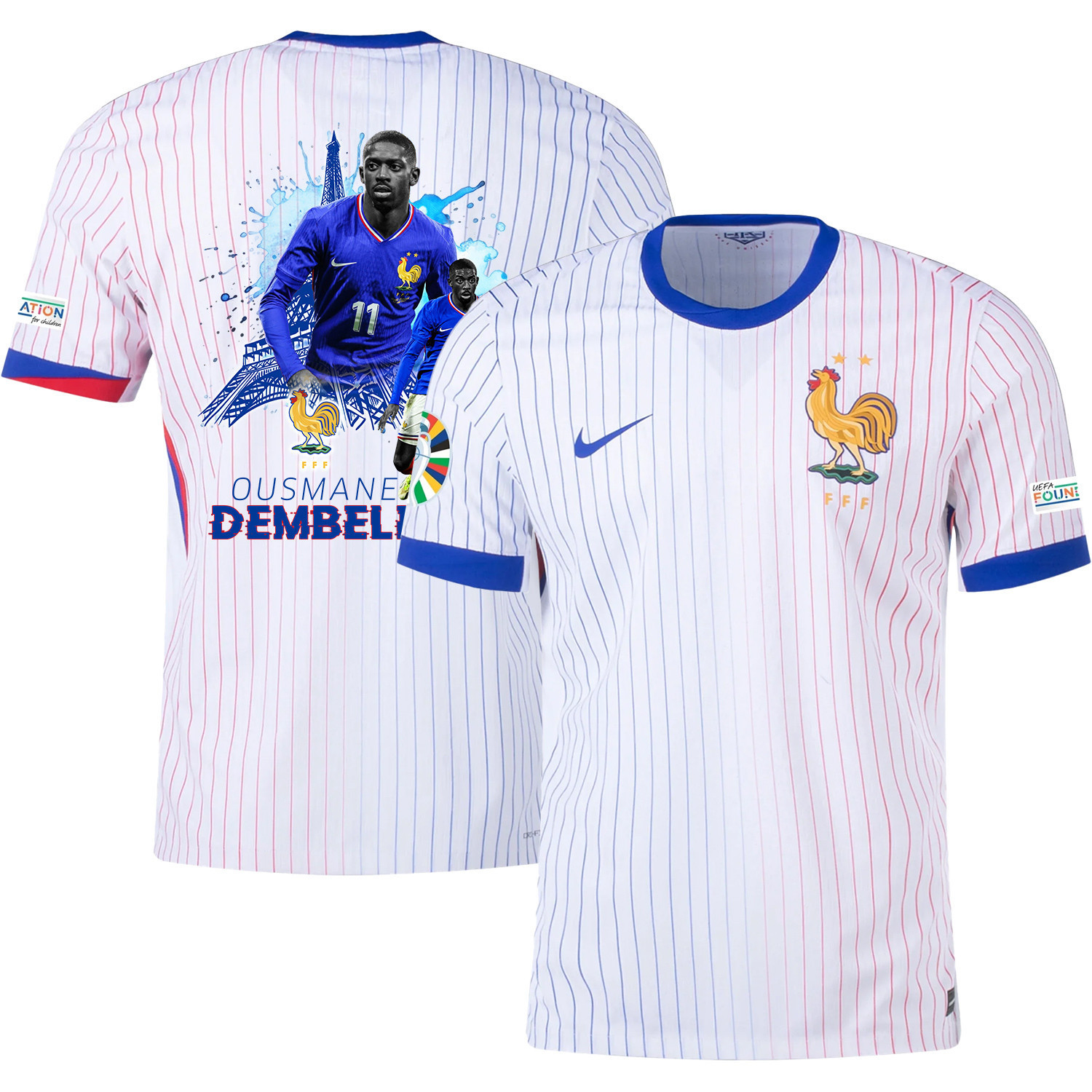 Ousmane Dembl 11 The Talented Player France National Team 2024/25 Away Jersey – Euro UEFA Patch – Men, White