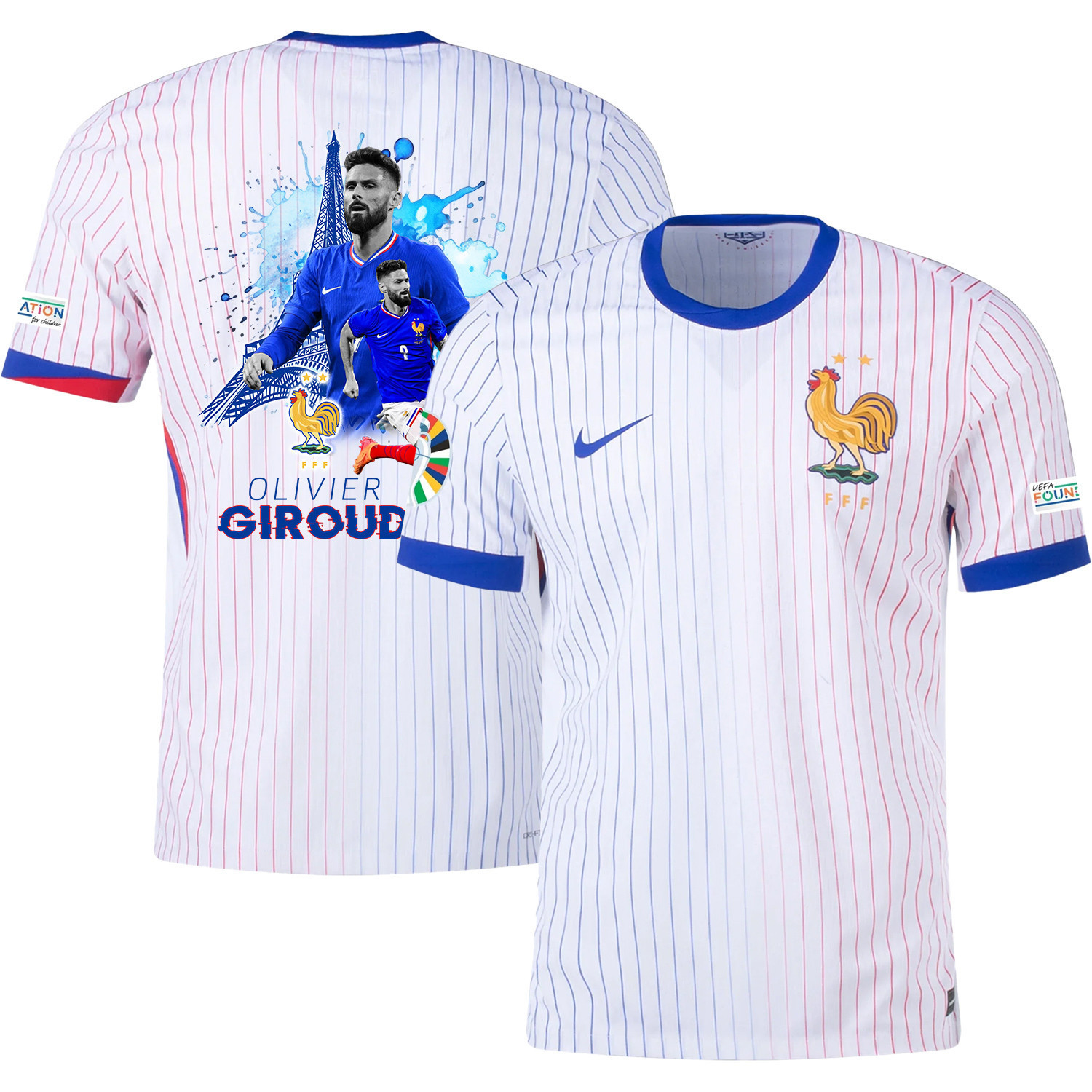 Olivier Giroud 9 The Deadly Striker France National Team 2024/25 Away Jersey – Euro UEFA Patch – Men, White
