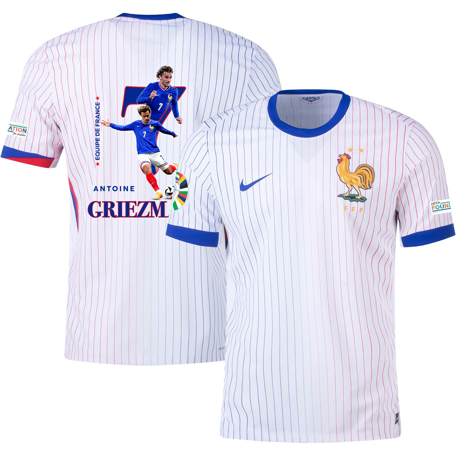 Antoine Griezmann 7 Versatile Player France National Team 2024/25 Away Jersey – Euro UEFA Patch – Men, White
