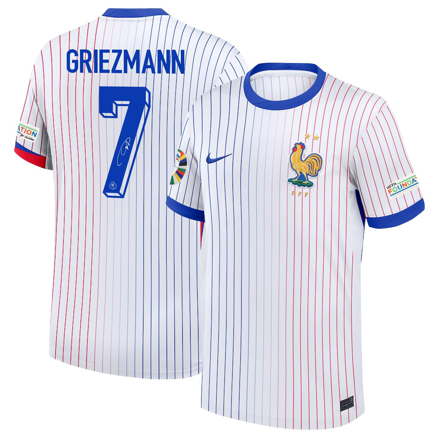 Antoine Griezmann 7 Signed France National Team 2024/25 Away Jersey – Euro UEFA Patch – Men, White