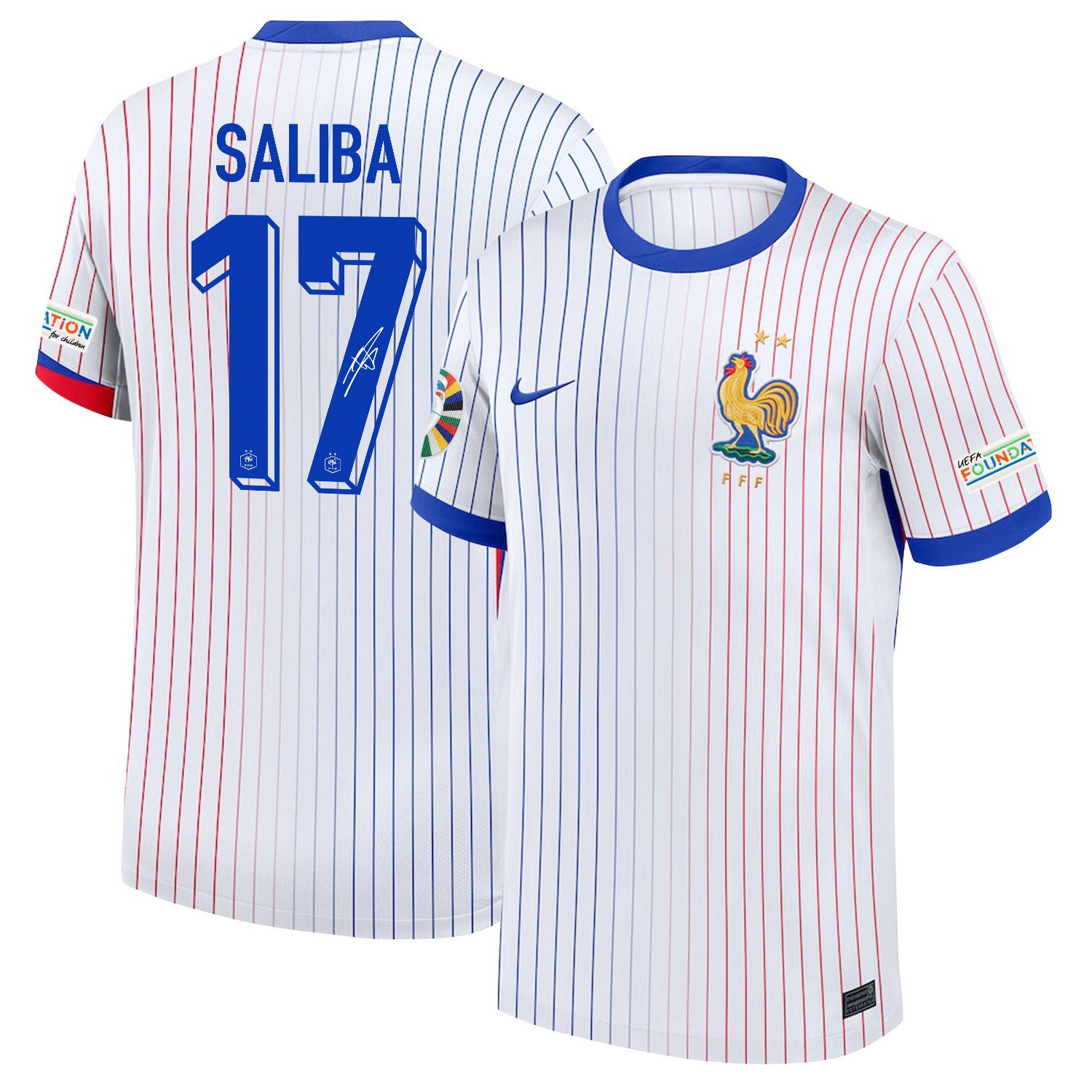 William Saliba 17 Signed France National Team 2024/25 Away Jersey – Euro UEFA Patch – Men, White