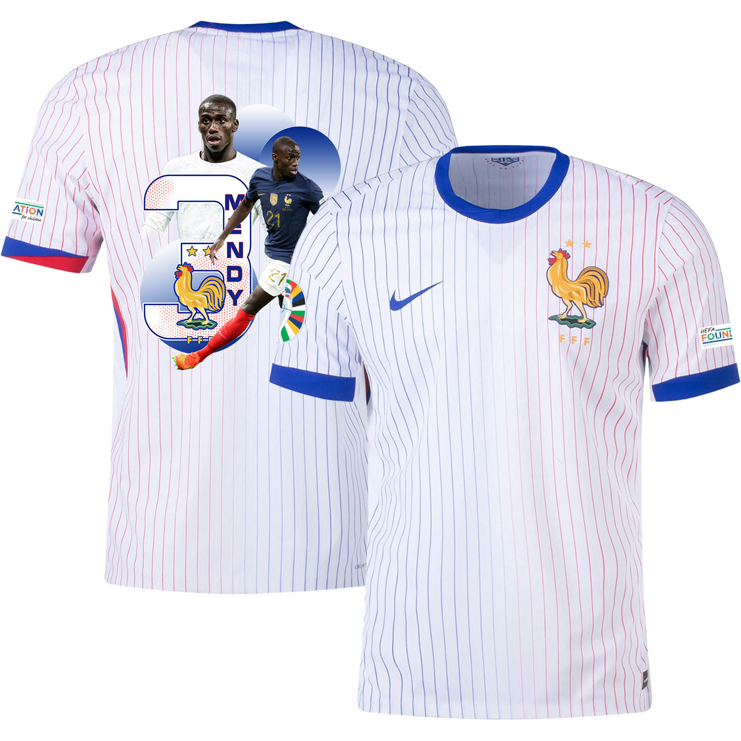 Ferland Mendy 3 The Talented Player France National Team 2024/25 Away Jersey – Euro UEFA Patch – Men, White