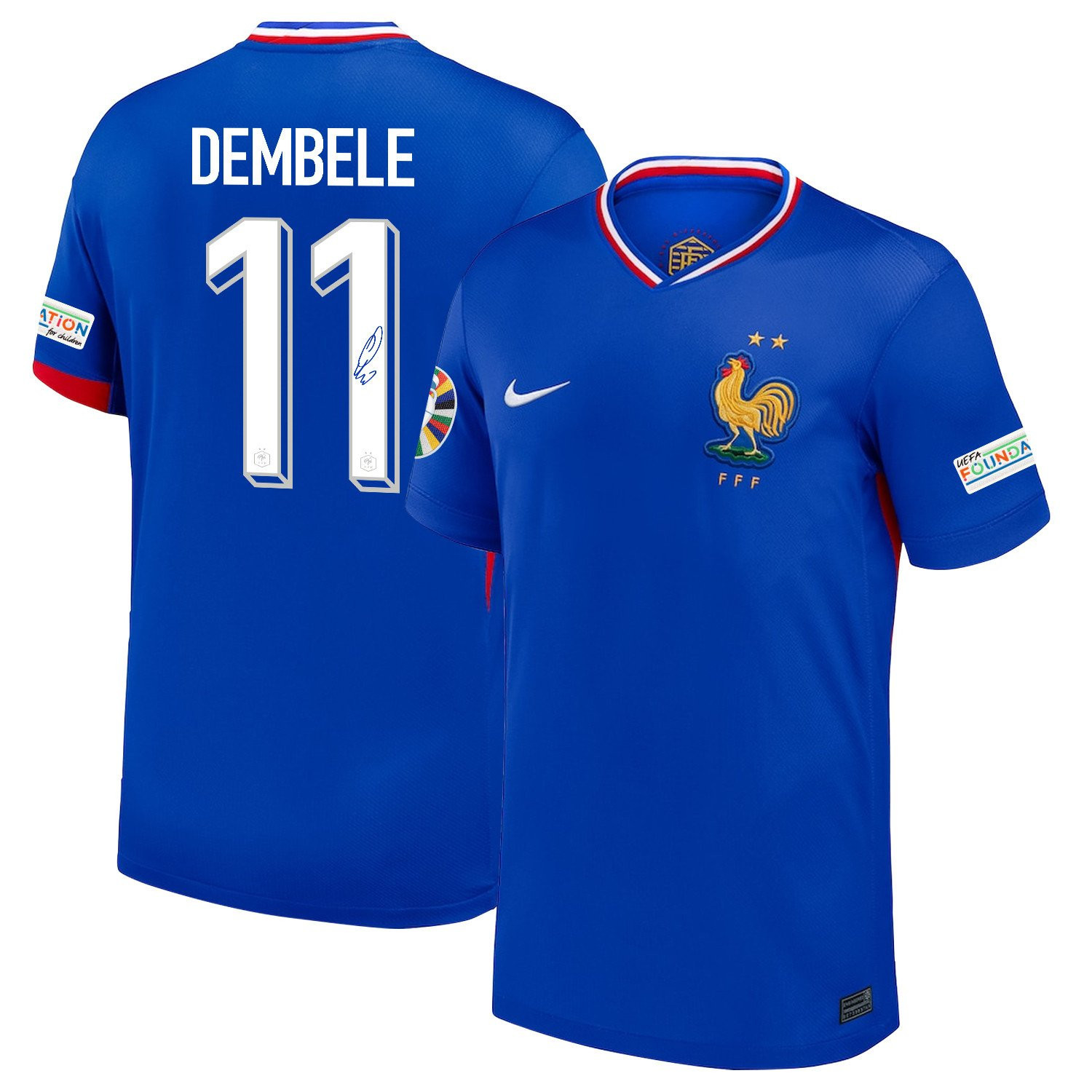 Ousmane Dembl 11 Signed France National Team 2024/25 Home Jersey – Euro UEFA Patch – Men, Blue