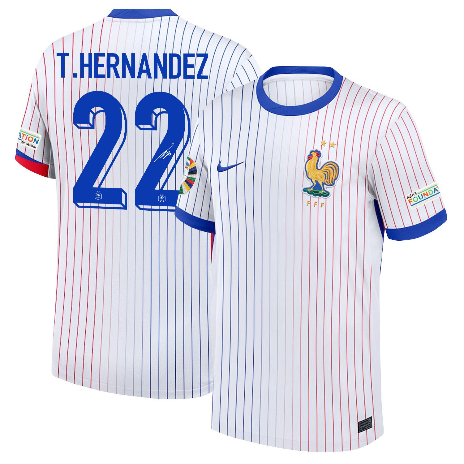 T.Hernandez 22 Signed France National Team 2024/25 Away Jersey – Euro UEFA Patch – Men, White