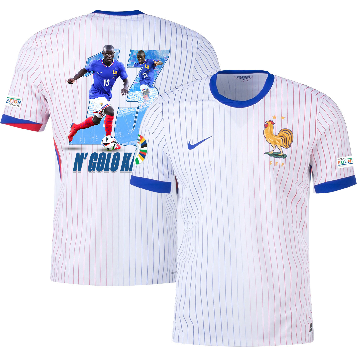 NGolo Kant 13 Skillful Player France National Team 2024/25 Away Jersey – Euro UEFA Patch – Men, White