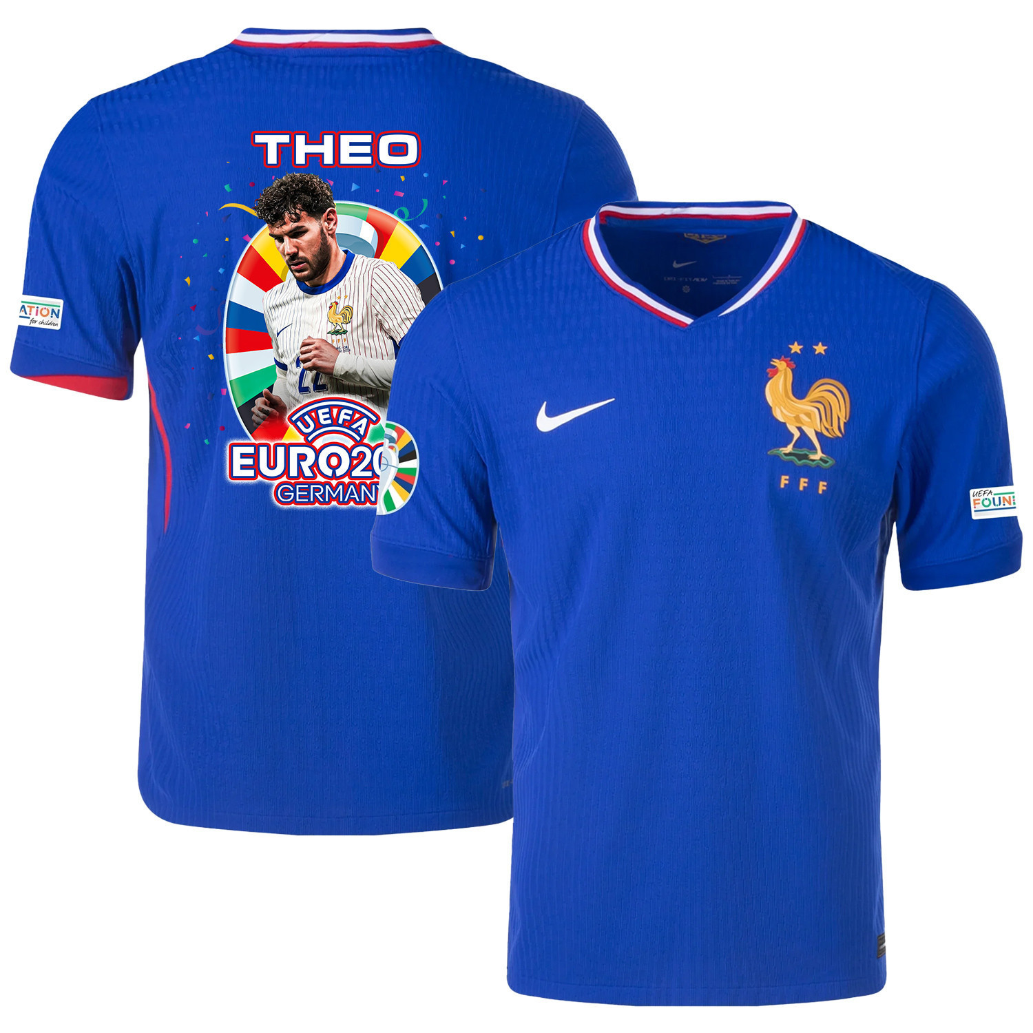 Theo Hernndez 22 Football Icon Of France National Team 2024/25 Home Jersey – Euro UEFA Patch – Men, Blue