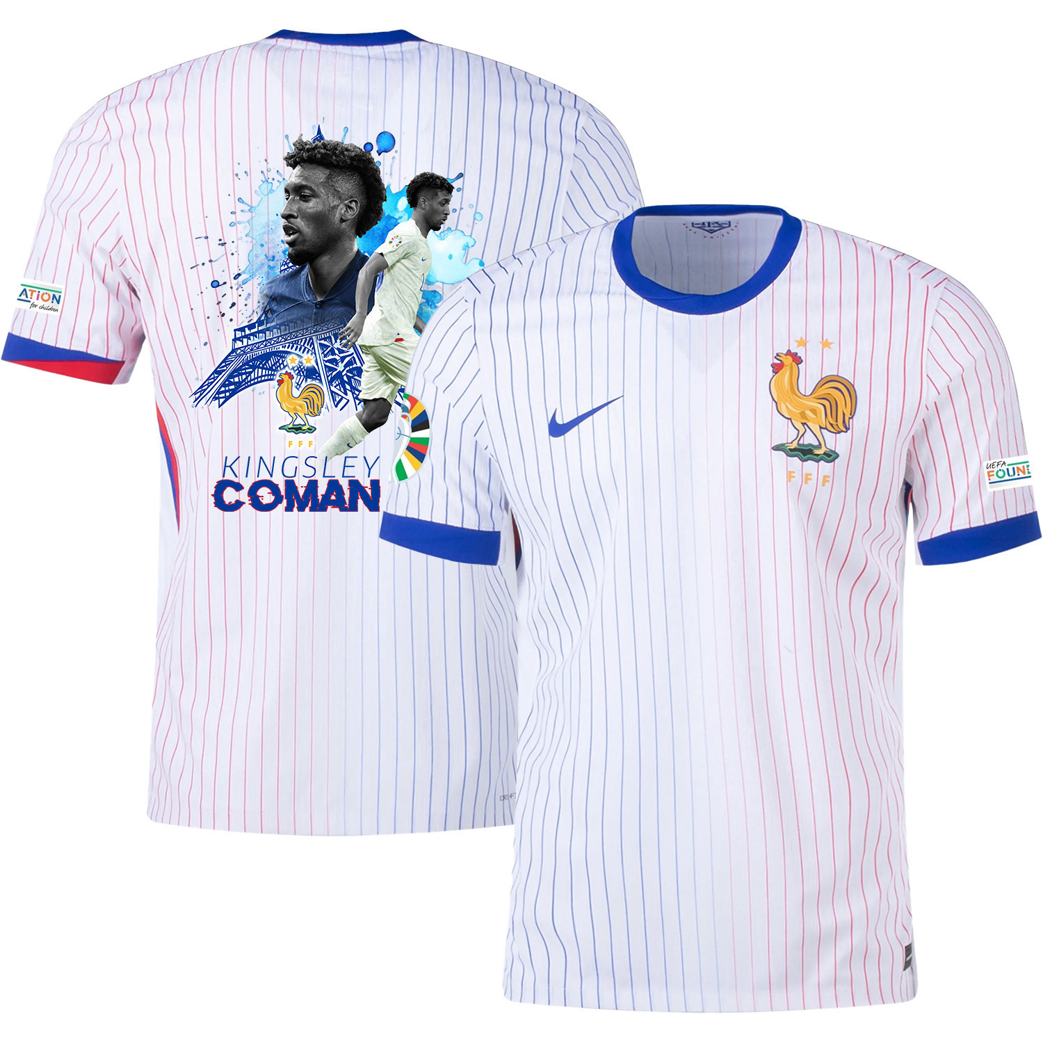Kingsley Coman 20 The Talented Player France National Team 2024/25 Away Jersey – Euro UEFA Patch – Men, White