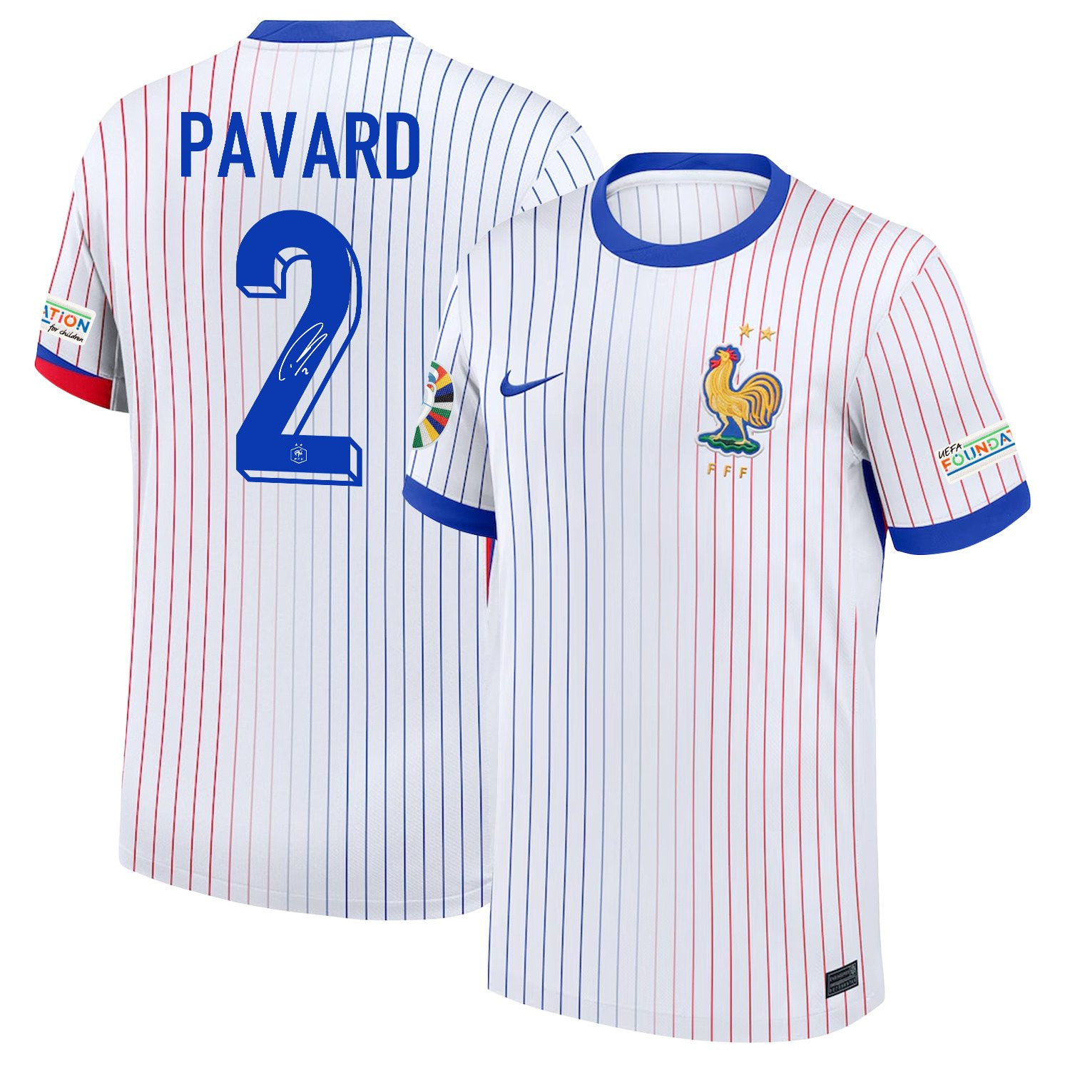 Benjamin Pavard 2 Signed France National Team 2024/25 Away Jersey – Euro UEFA Patch – Men, White