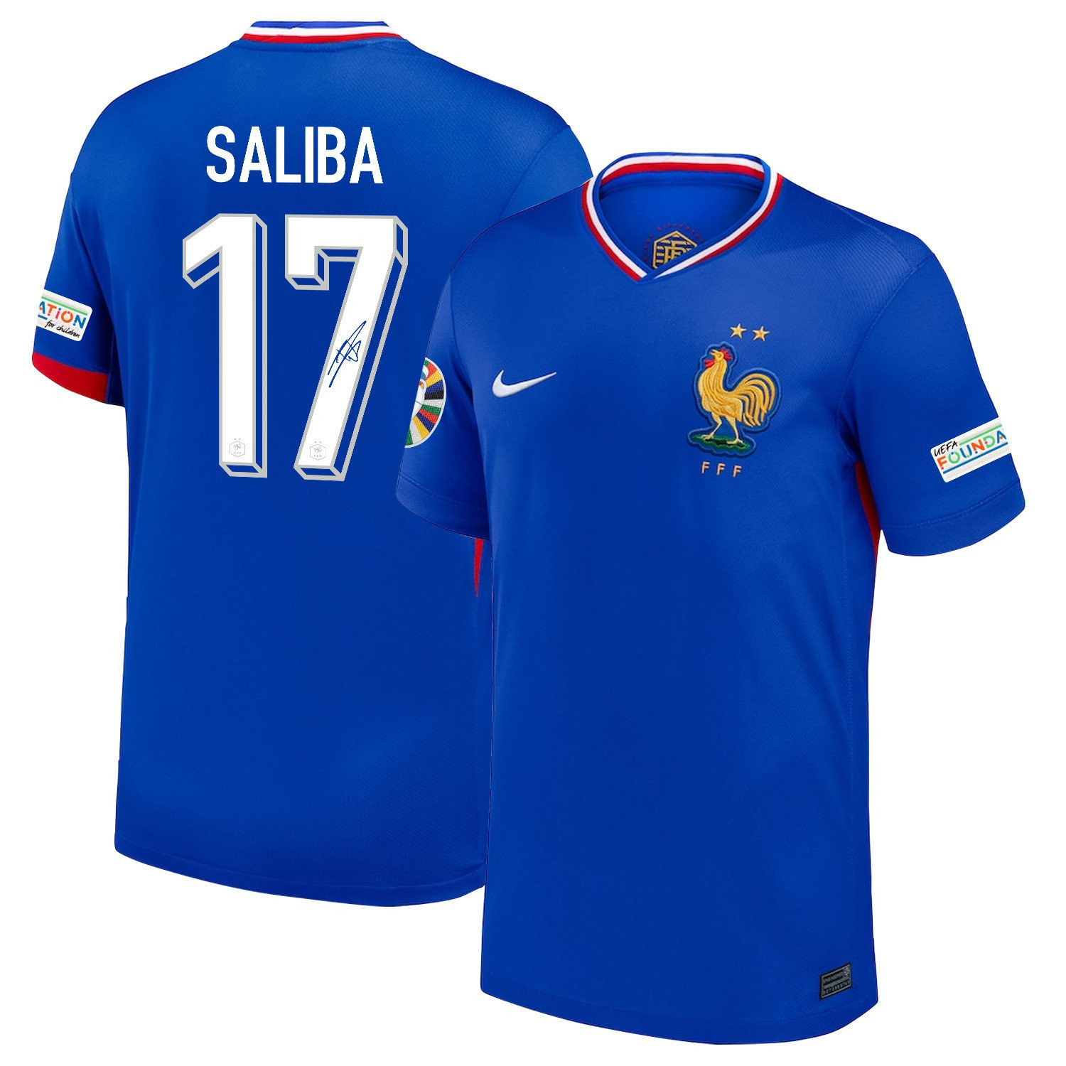 William Saliba 17 Signed France National Team 2024/25 Home Jersey – Euro UEFA Patch – Men, Blue