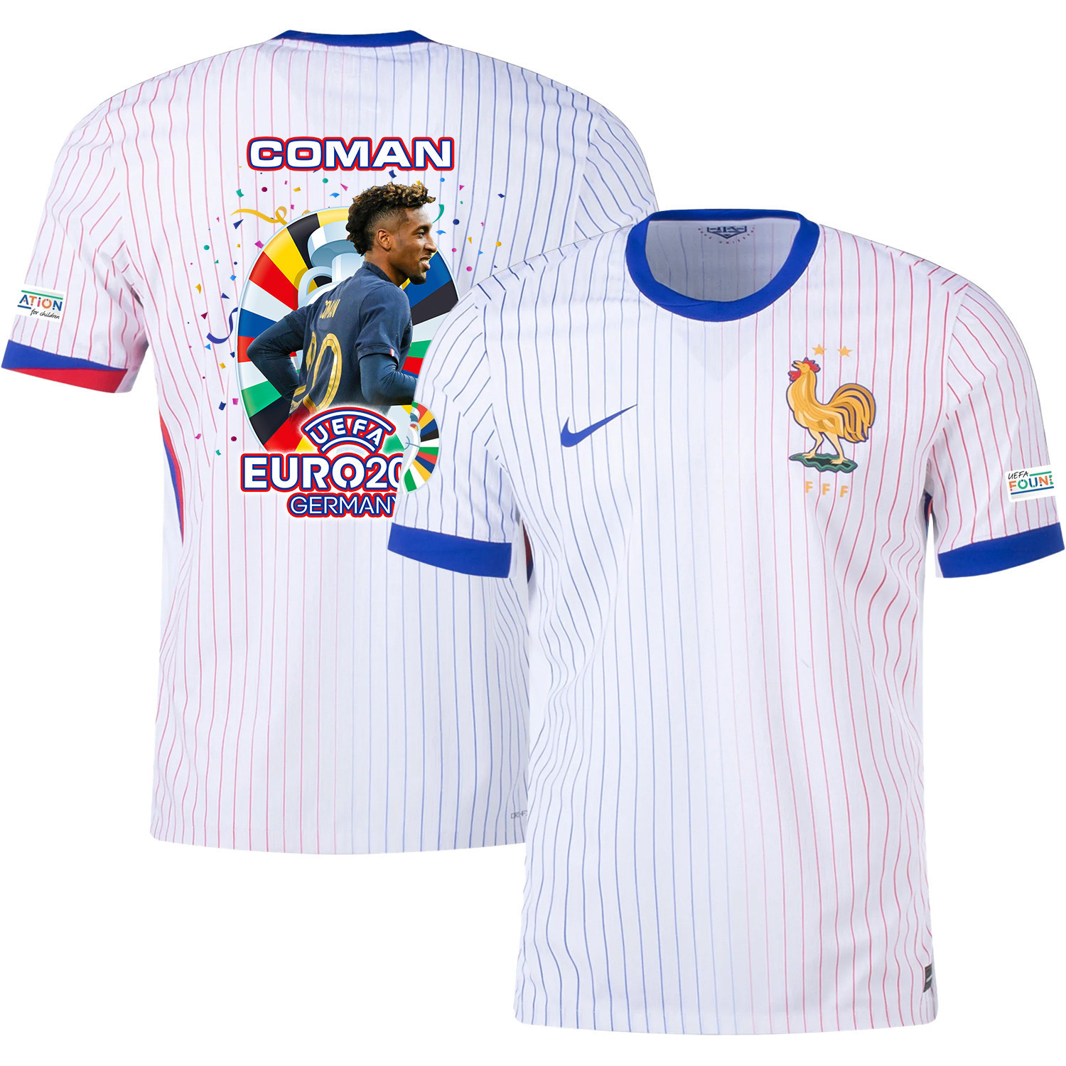 Kingsley Coman 20 Versatile Player France National Team 2024/25 Away Jersey – Euro UEFA Patch – Men, White