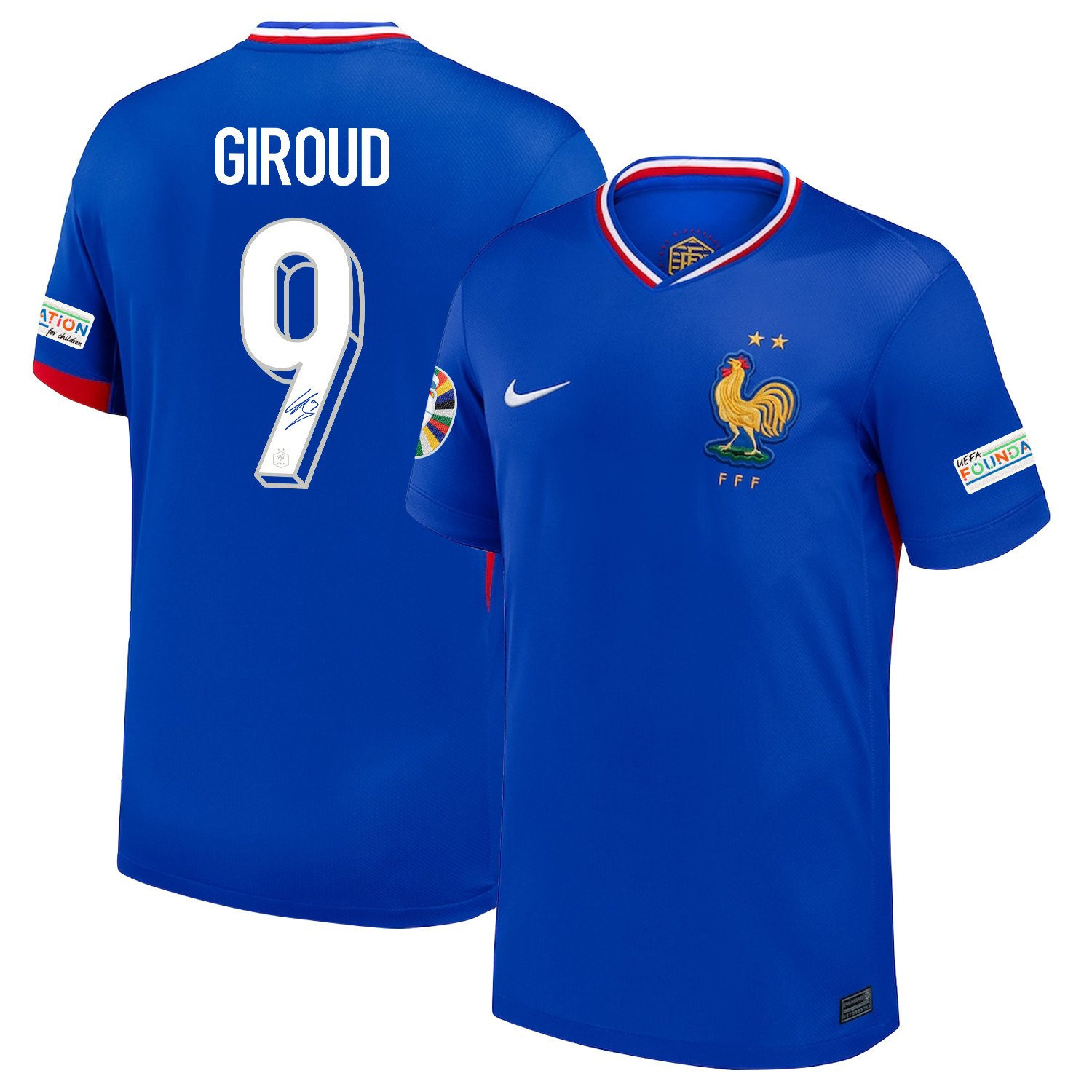 Olivier Giroud 9 Signed France National Team 2024/25 Home Jersey – Euro UEFA Patch – Men, Blue
