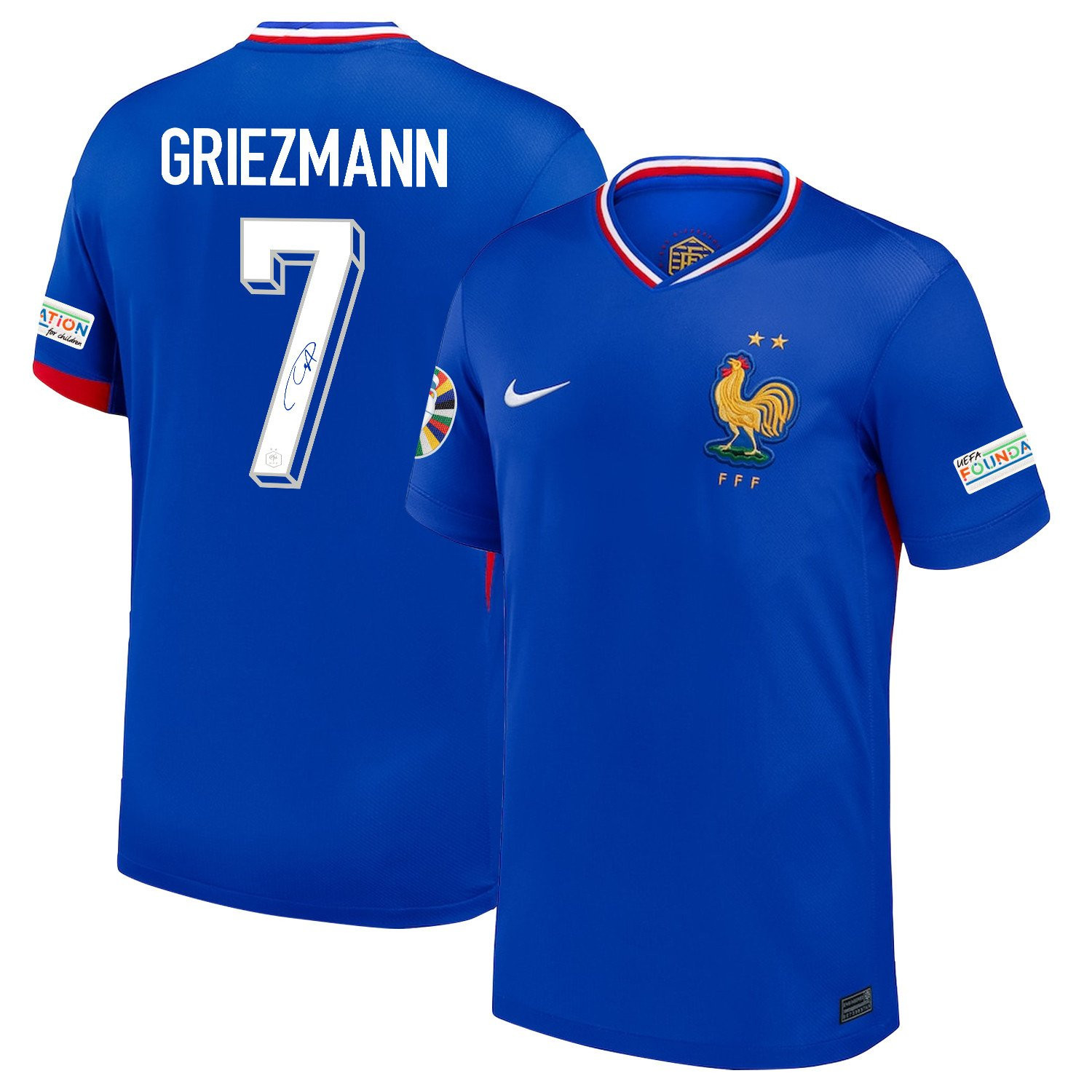 Antoine Griezmann 7 Signed France National Team 2024/25 Home Jersey – Euro UEFA Patch – Men, Blue