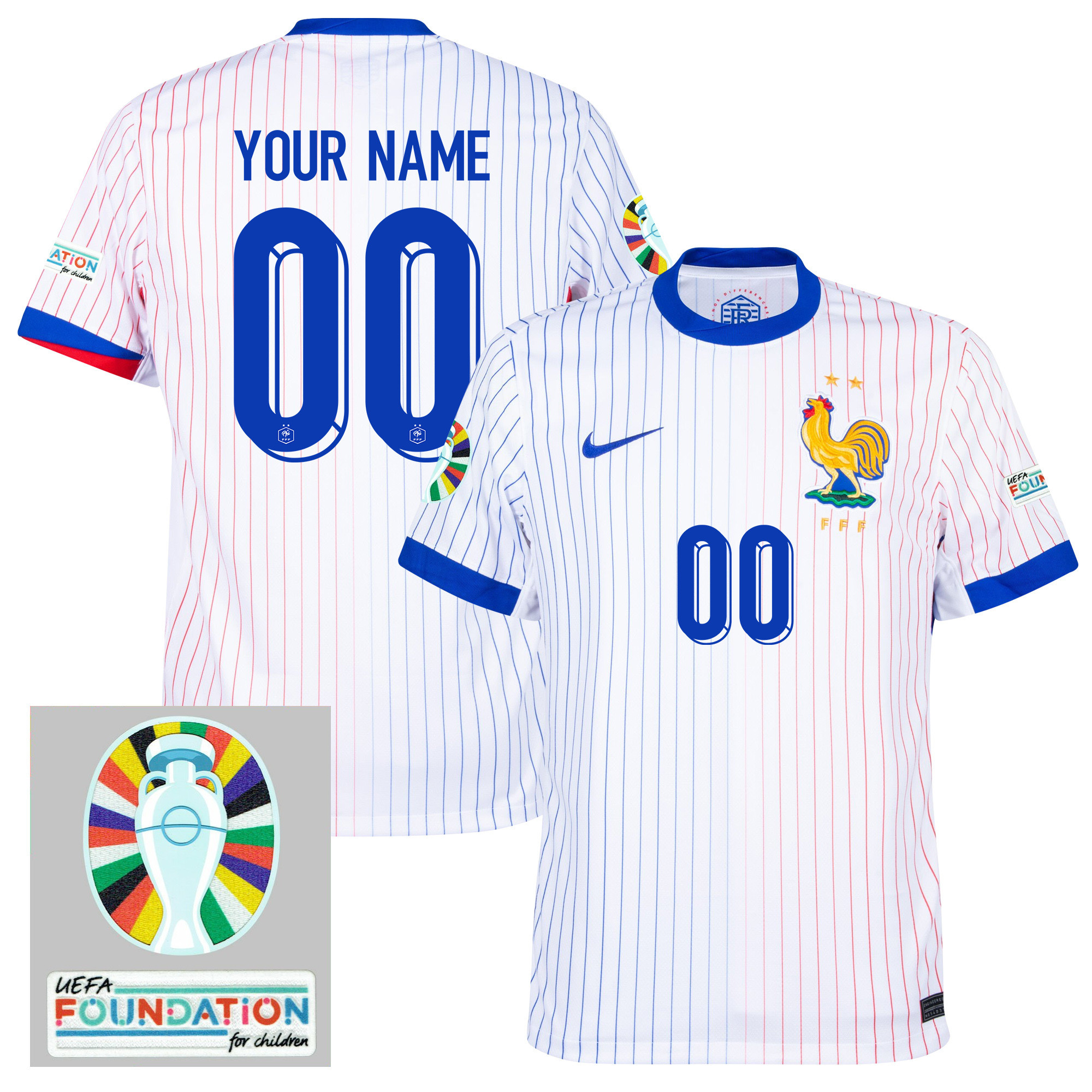 France National Team 2024/25 Away Jersey Customized – Euro UEFA Patch – Men, White