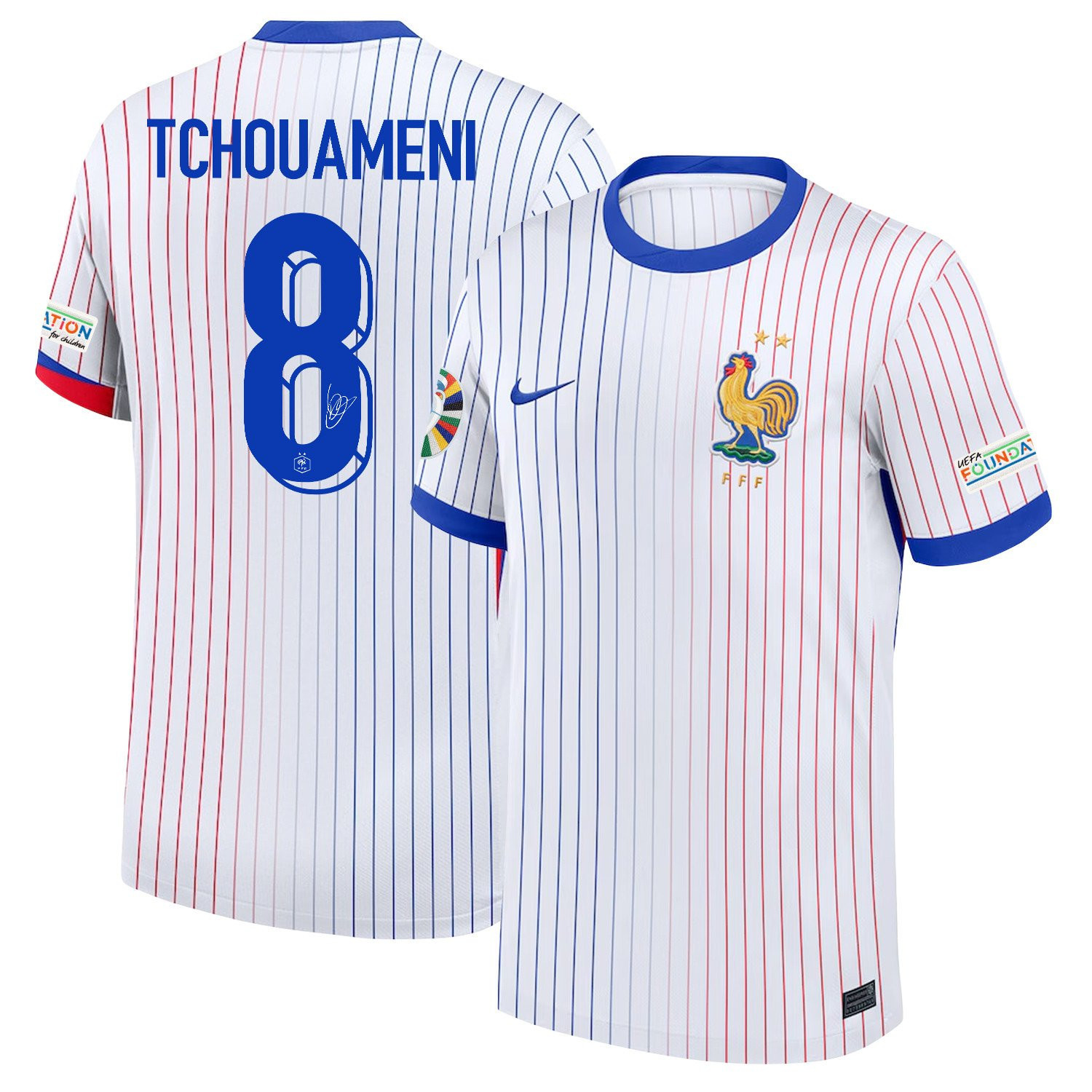 Aurlien Tchouamni 8 Signed France National Team 2024/25 Away Jersey – Euro UEFA Patch – Men, White