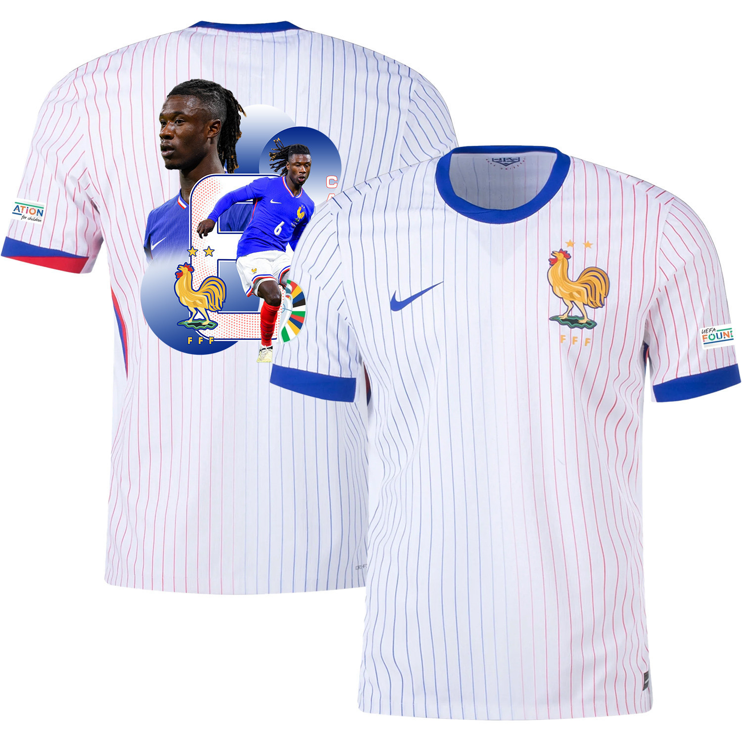 Eduardo Camavinga 6 The Skilled Midfielder France National Team 2024/25 Away Jersey – Euro UEFA Patch – Men, White