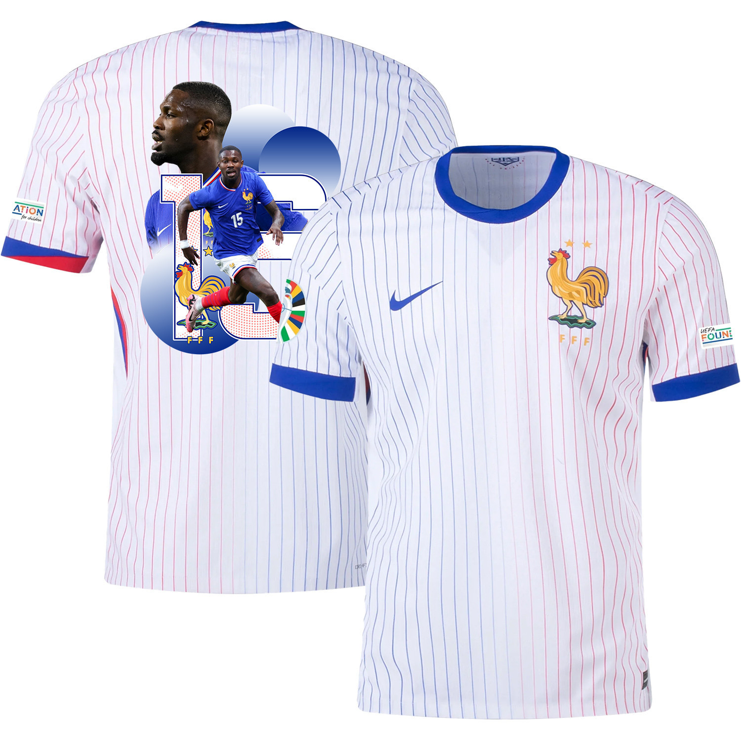 Marcus Thuram 15 The Talented Player France National Team 2024/25 Away Jersey – Euro UEFA Patch – Men, White