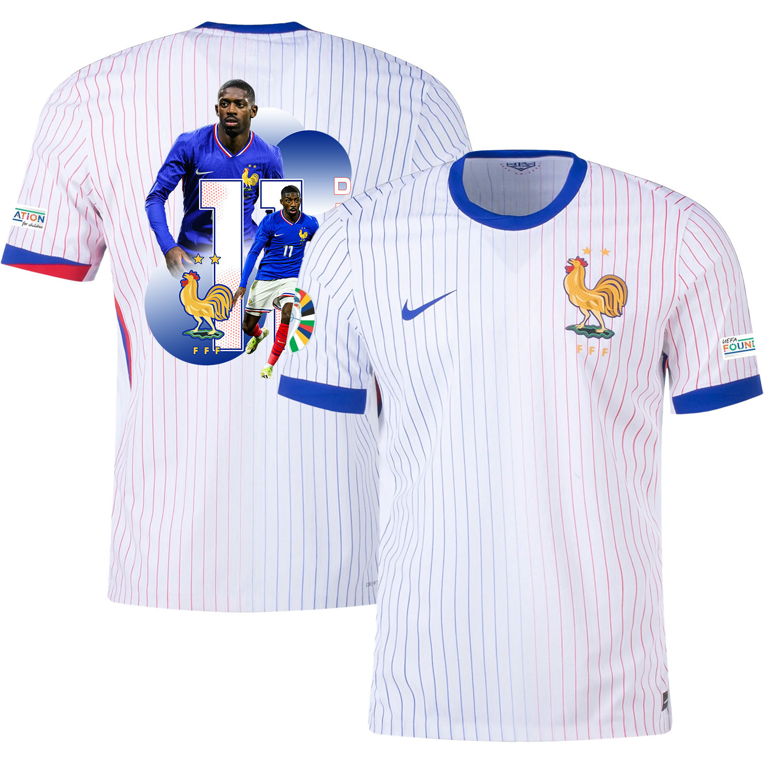 Ousmane Dembl 11 The Playmaker France National Team 2024/25 Away Jersey – Euro UEFA Patch – Men, White