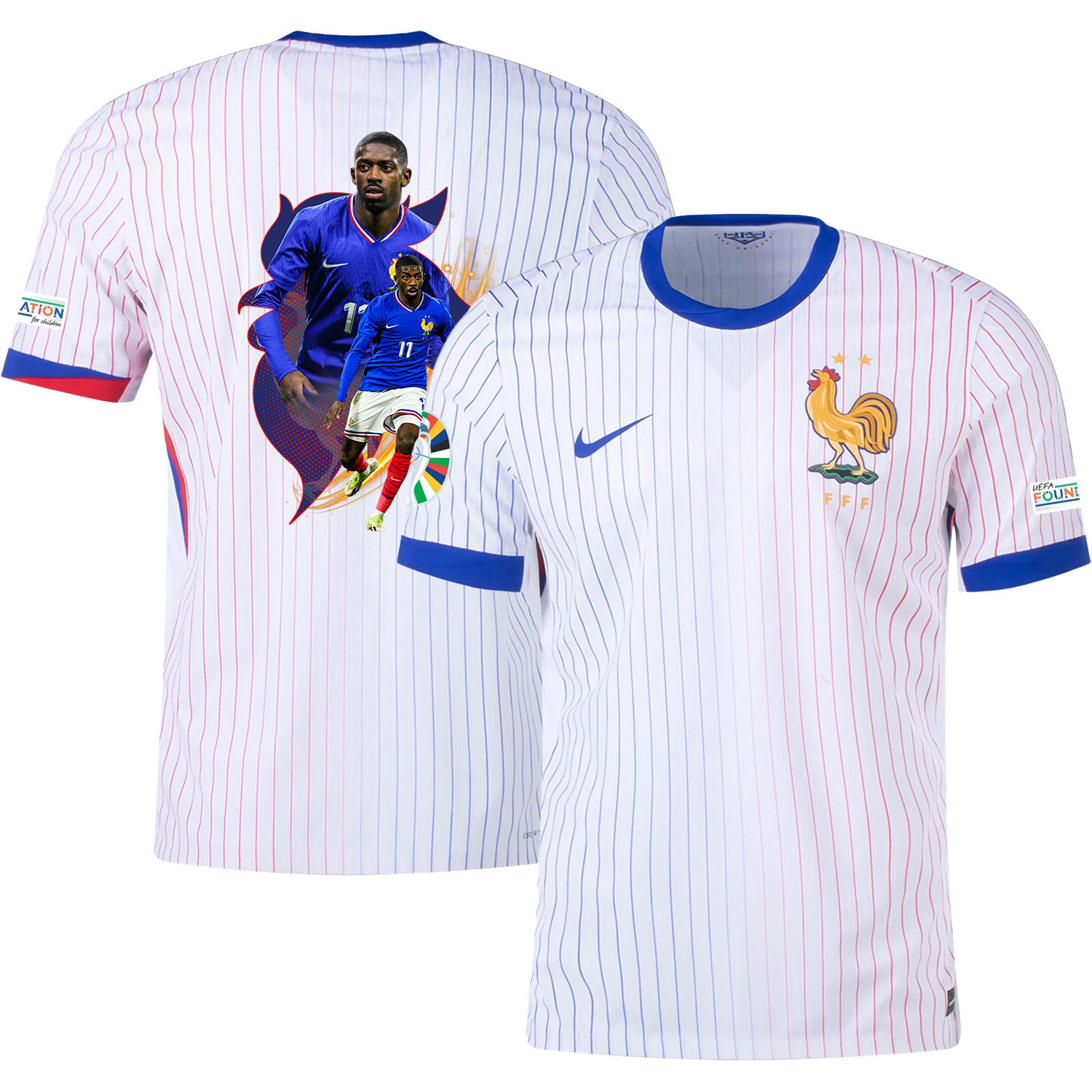 Ousmane Dembl 11 Game-changer France National Team 2024/25 Away Jersey – Euro UEFA Patch – Men, White