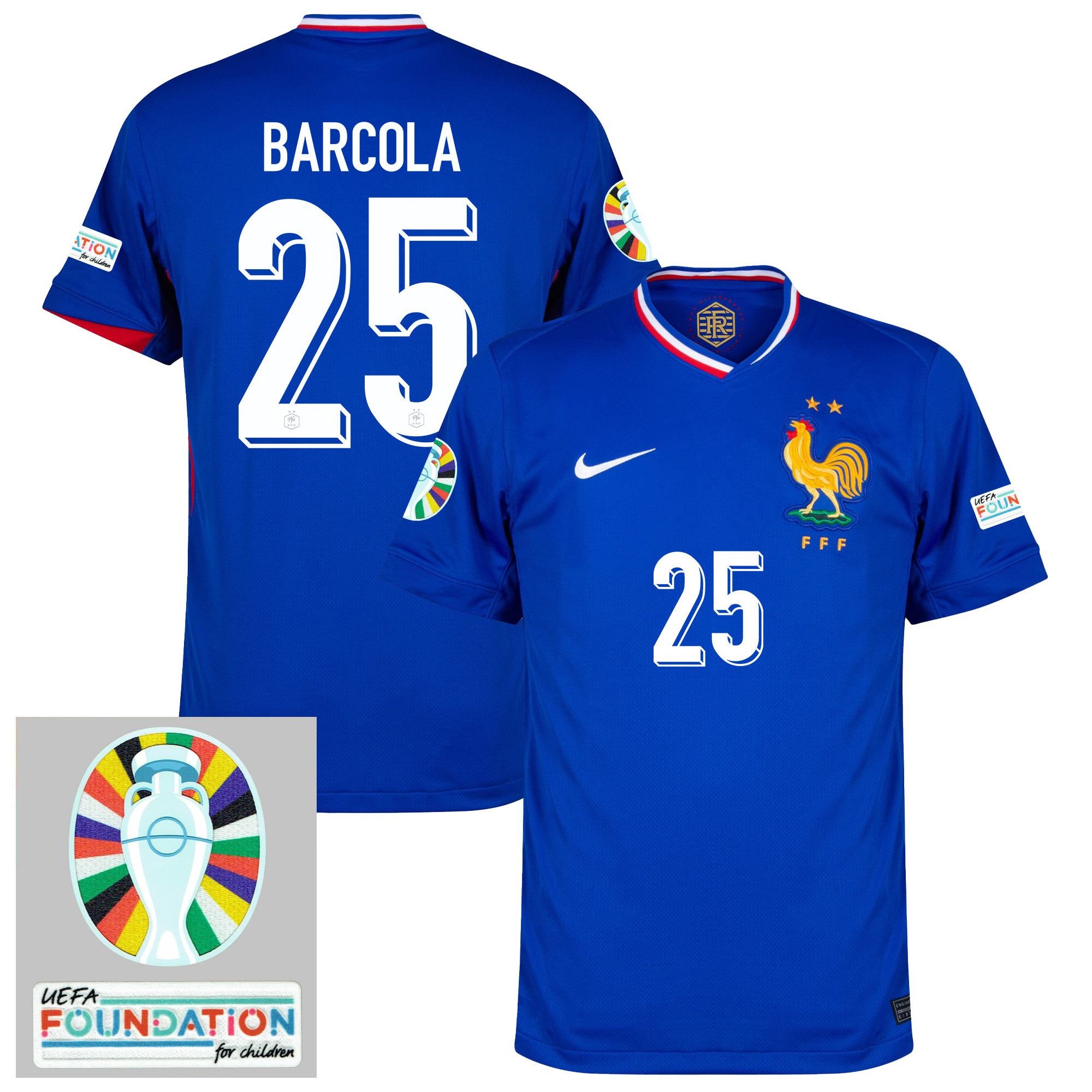 Bradley Barcola 25 France National Team 2024/25 Home Jersey – Euro UEFA Patch – Men, Blue