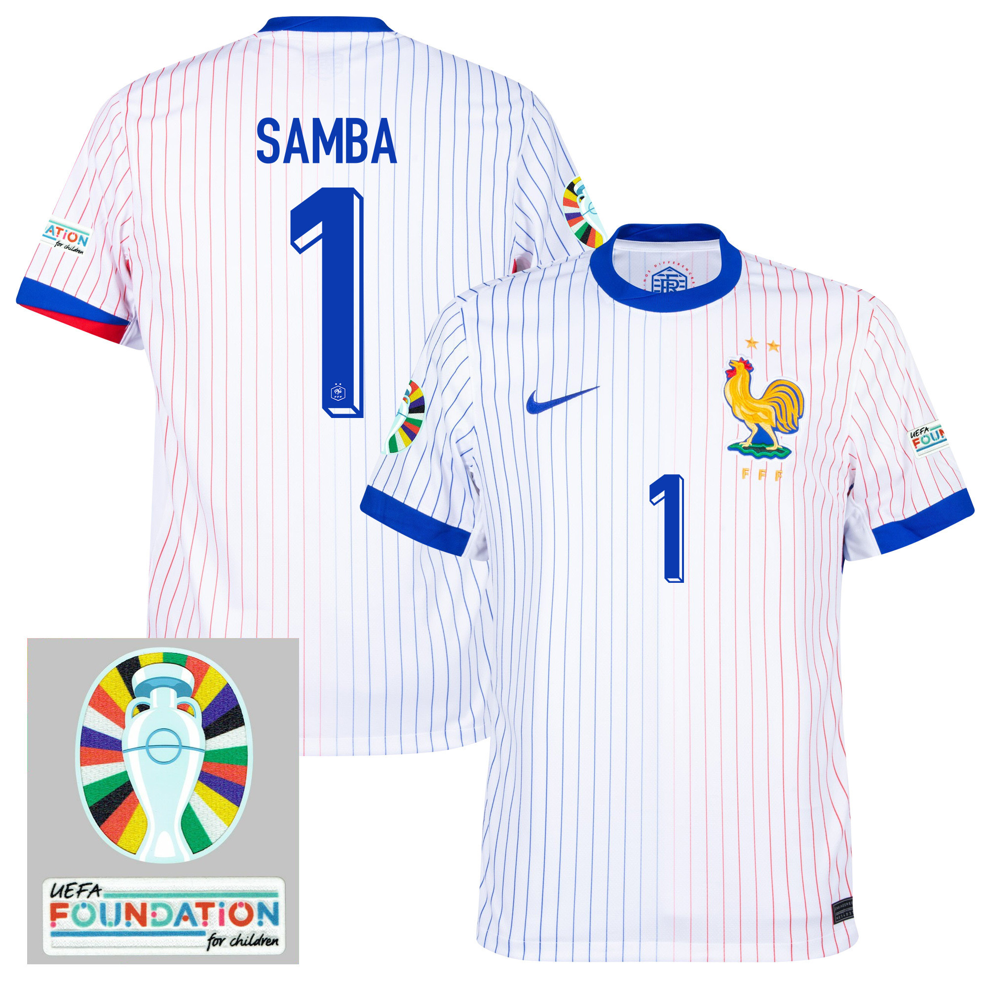 Brice Samba 1 France National Team 2024/25 Away Jersey – Euro UEFA Patch – Men, White