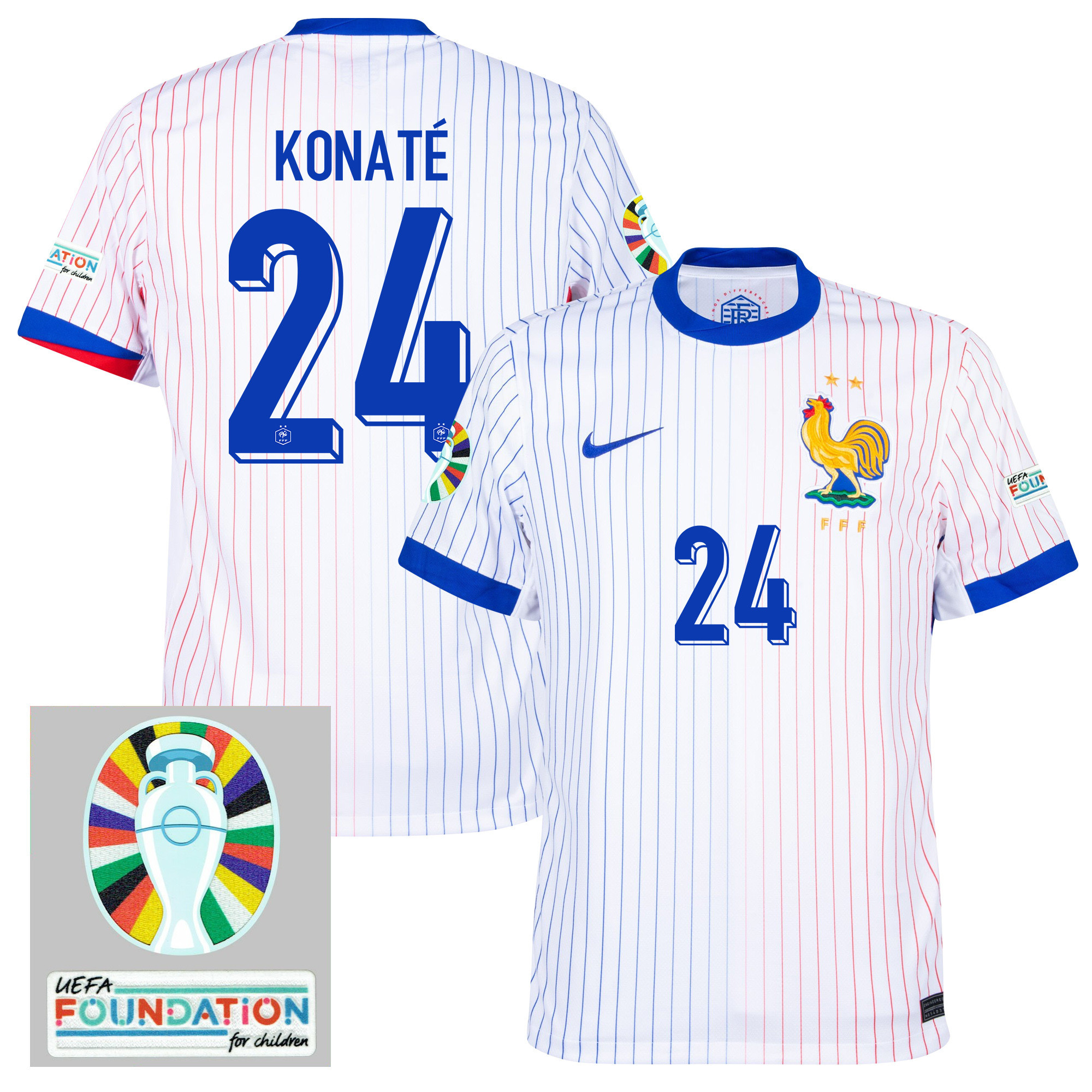 Ibrahima Konat 24 France National Team 2024/25 Away Jersey – Euro UEFA Patch – Men, White