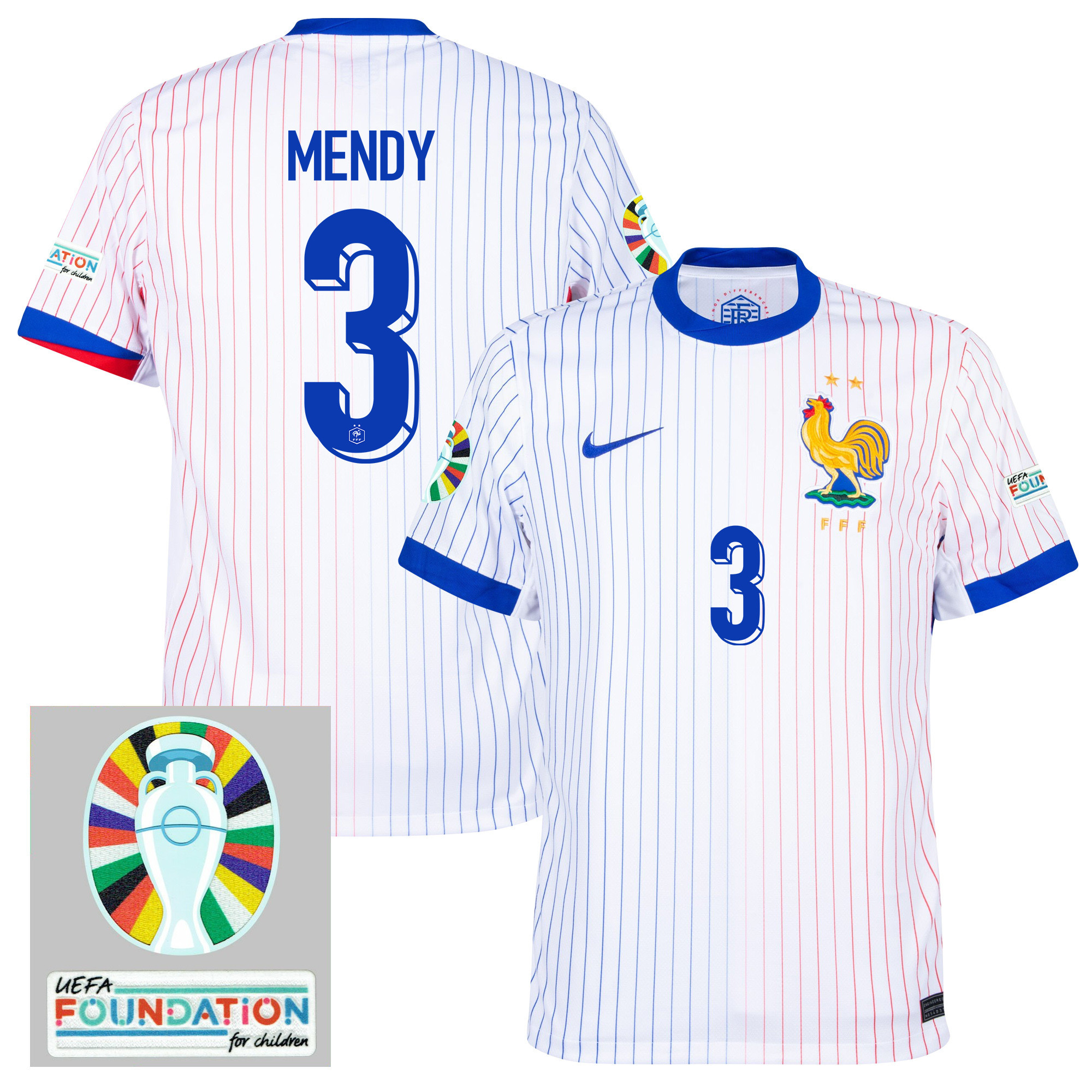 Ferland Mendy 3 France National Team 2024/25 Away Jersey – Euro UEFA Patch – Men, White