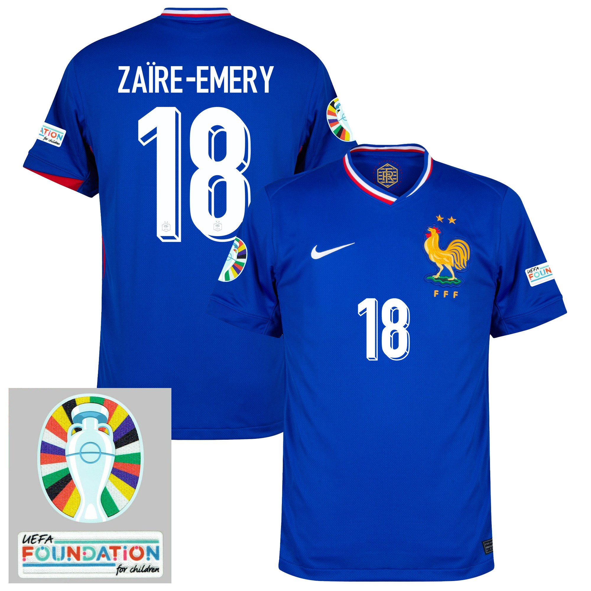 Warren Zare-Emery 18 France National Team 2024/25 Home Jersey – Euro UEFA Patch – Men, Blue