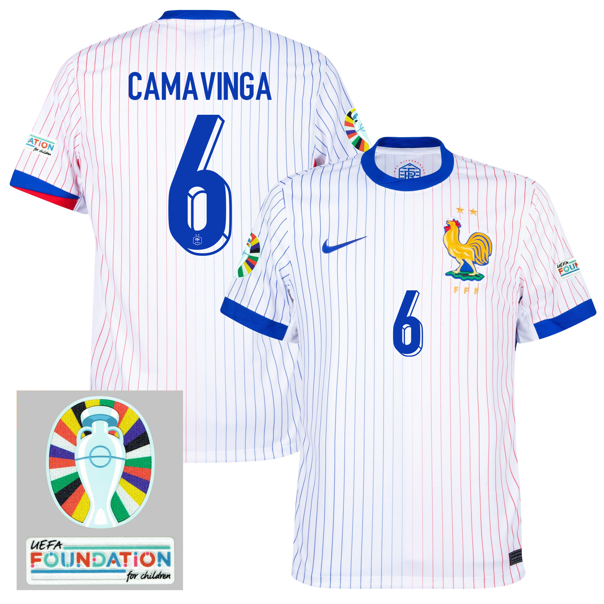 Eduardo Camavinga 6 France National Team 2024/25 Away Jersey – Euro UEFA Patch – Men, White