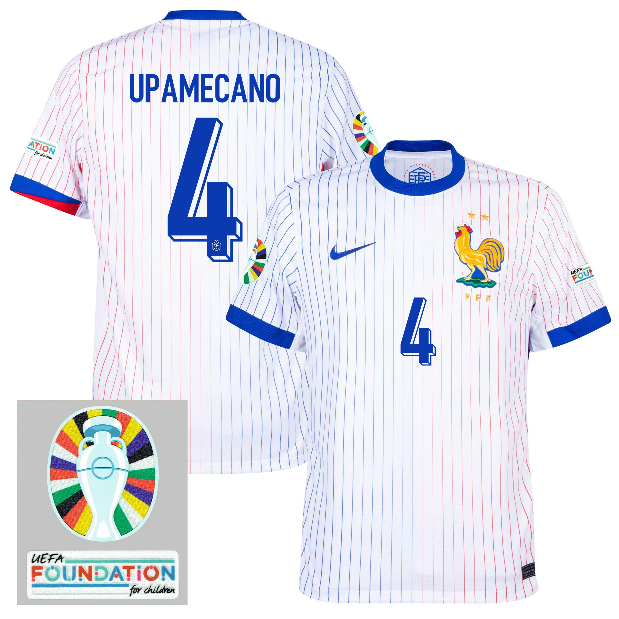 Dayot Upamecano 4 France National Team 2024/25 Away Jersey – Euro UEFA Patch – Men, White