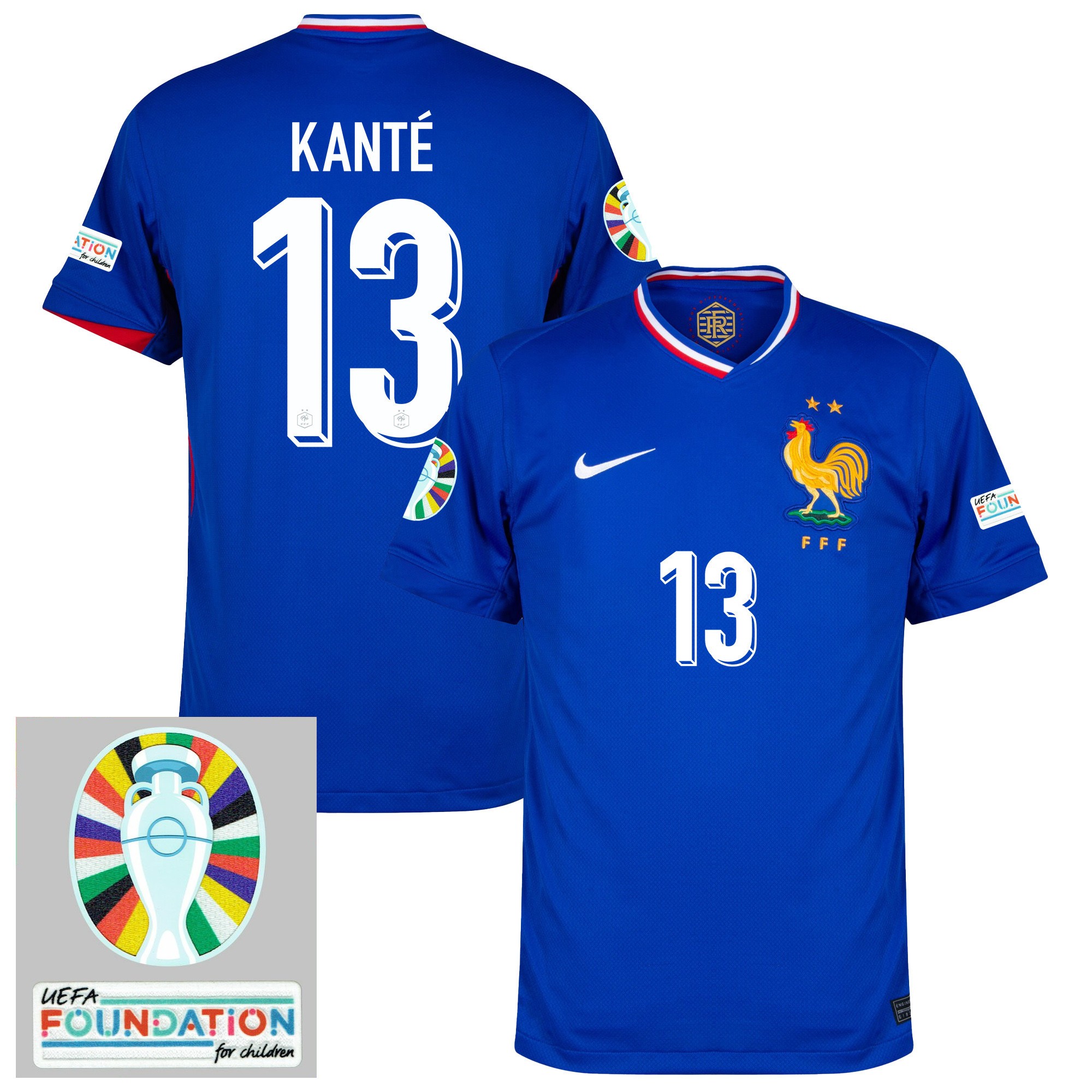 N'Golo Kant 13 France National Team 2024/25 Home Jersey – Euro UEFA Patch – Men, Blue