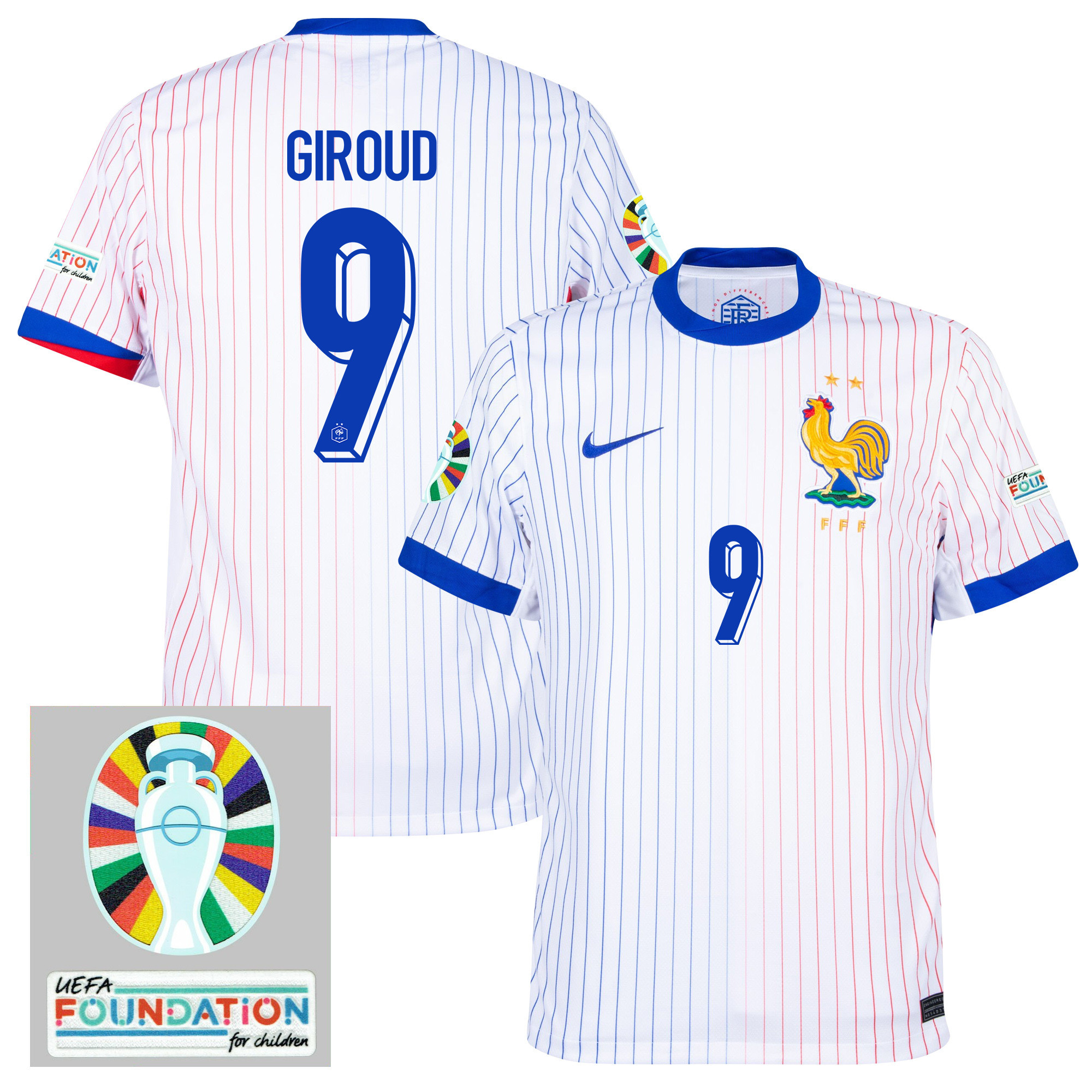 Olivier Giroud 9 France National Team 2024/25 Away Jersey – Euro UEFA Patch – Men, White