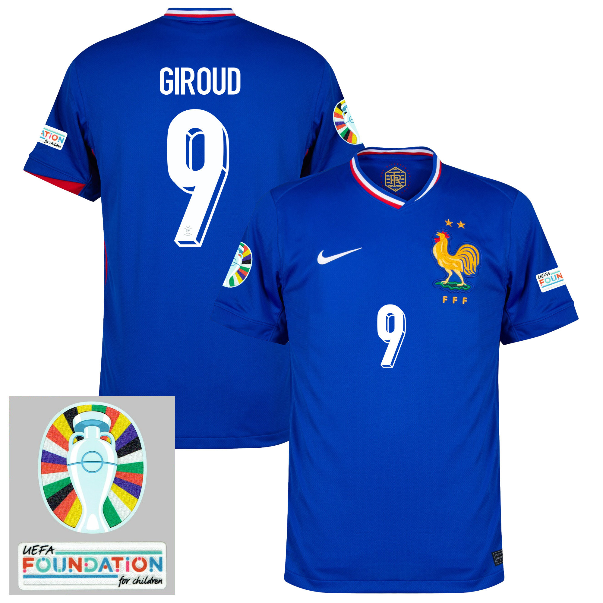 Olivier Giroud 9 France National Team 2024/25 Home Jersey – Euro UEFA Patch – Men, Blue