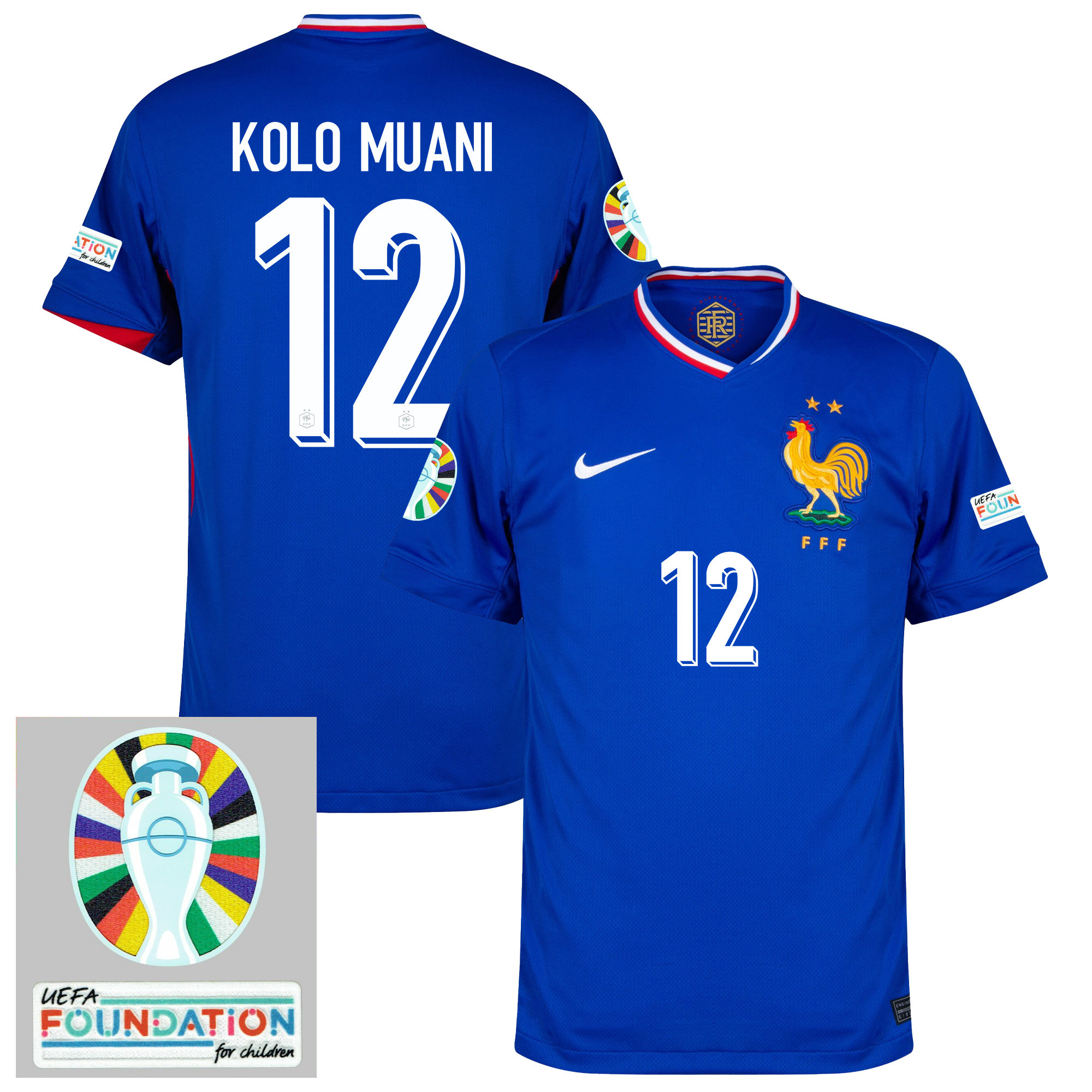 Randal Kolo Muani 12 France National Team 2024/25 Home Jersey – Euro UEFA Patch – Men, Blue